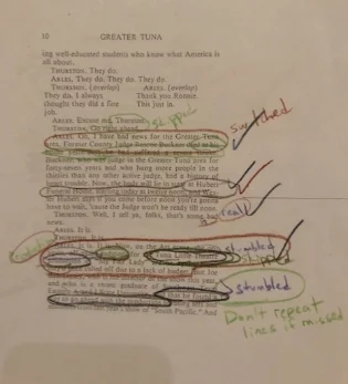 Notes and script actor Jack Shimrock had to memorize Photo by Tanner Hughes