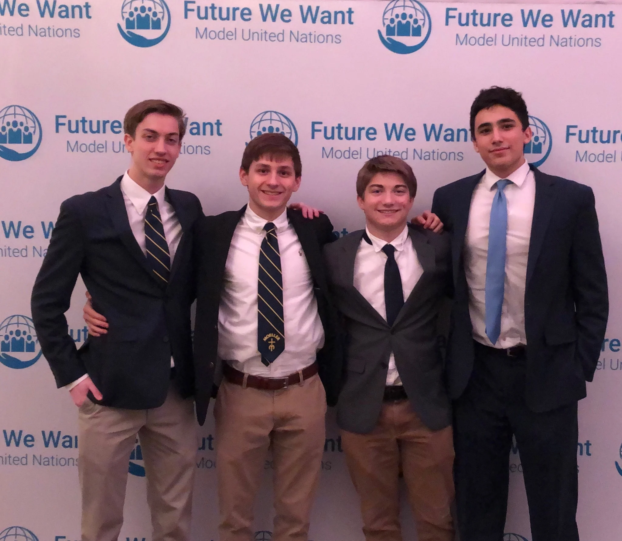The Seniors who attended the FWWMUN Conference: (From the left: Jonathan Buck, Emerson Amongero, Greyson Wesley, Daniel Chaves) (Photo Credit: Jennifer Boggess)