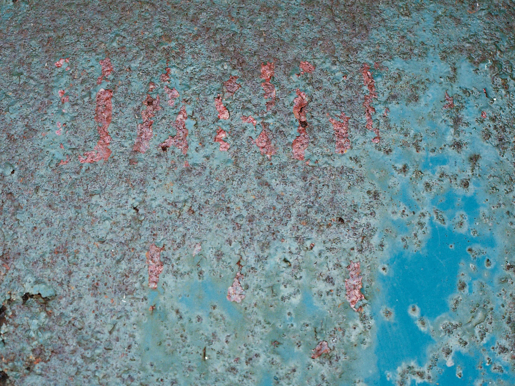  Metal plate corrosion on a long abandoned harbour building door. 