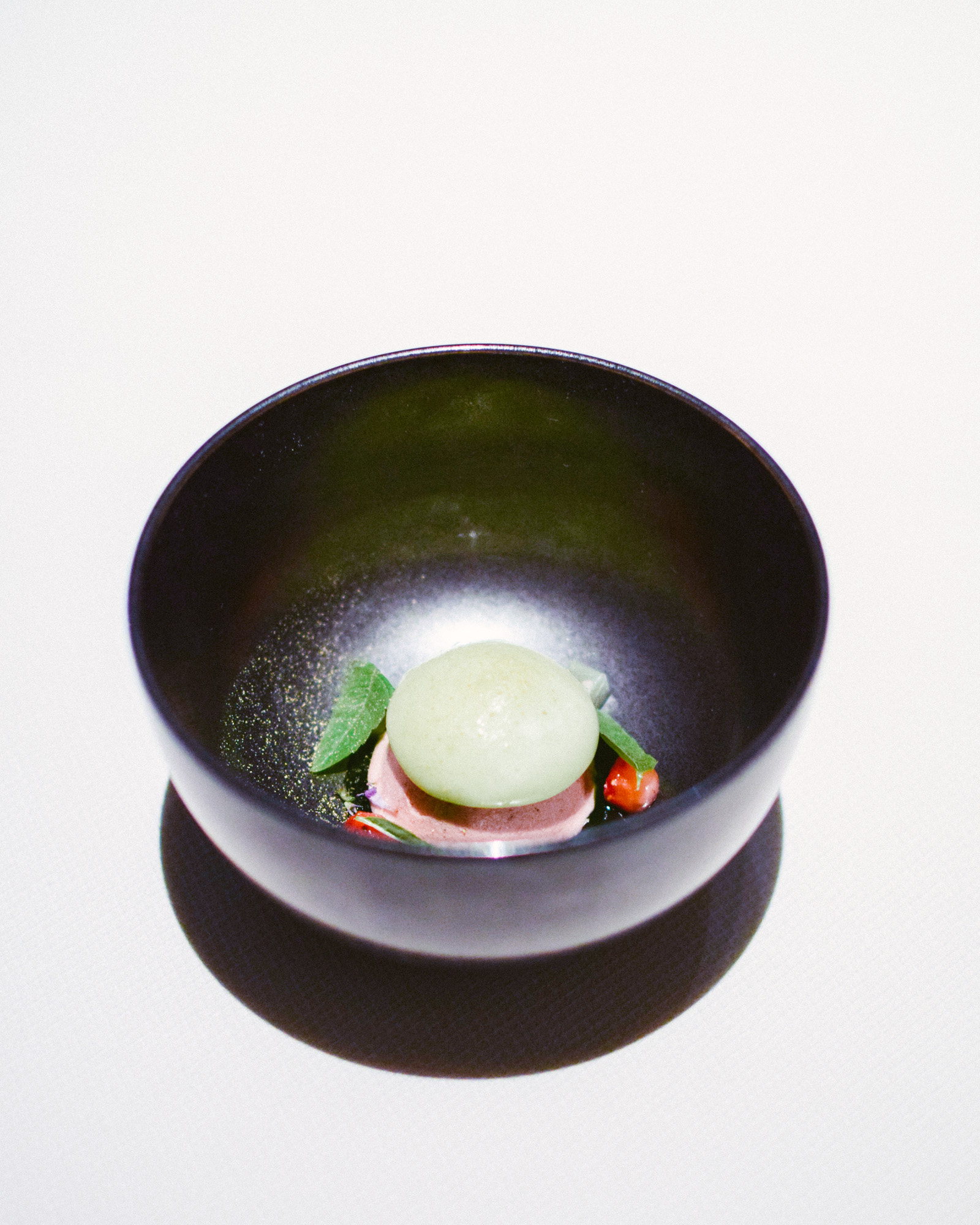 Twelfth Course: Roasted Strawberries, Cucumber, Lemon Balm