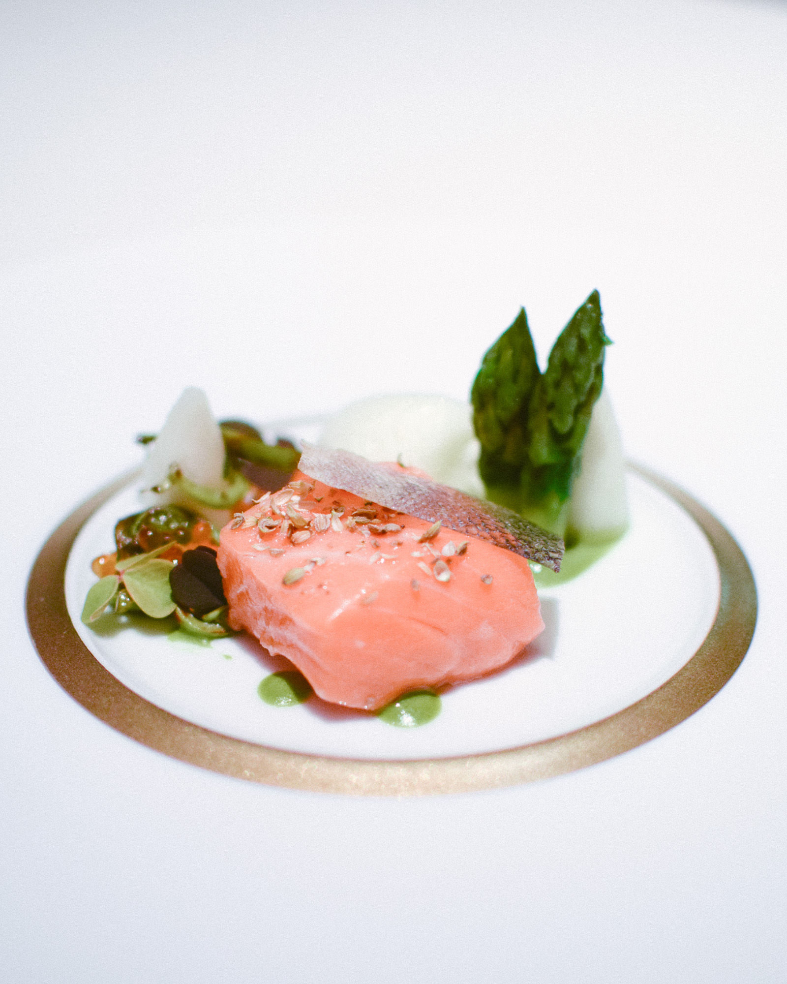 Tenth Course: Chinook Salmon, Fiddlehead Fern, Sorrel