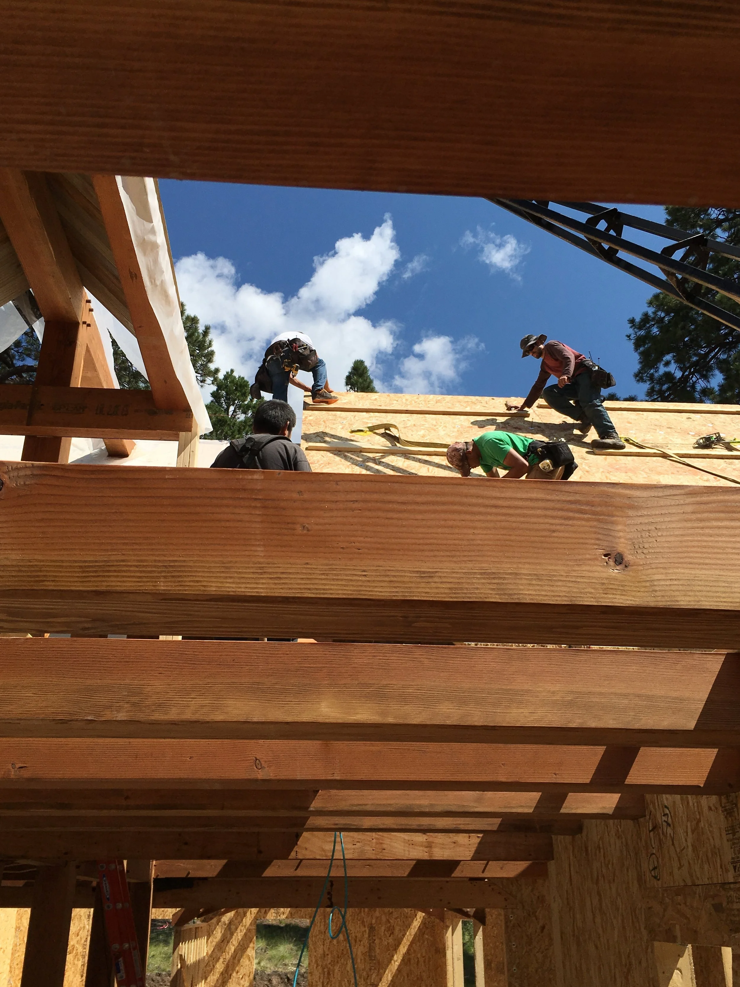 Looking through the porch, building the roof.