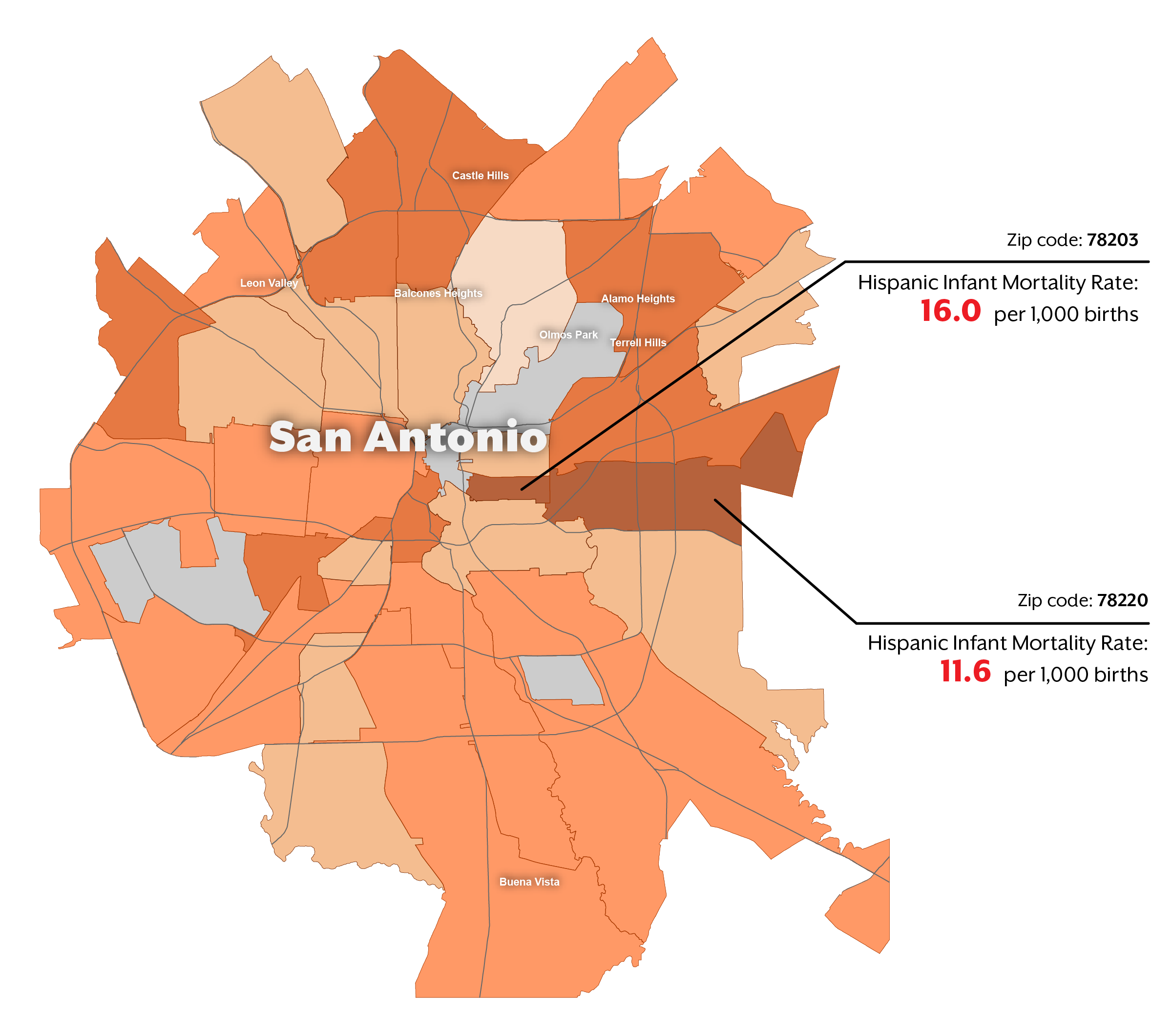Hispanic Infant Mortality Rate by Zip Code in San Antonio, Texas