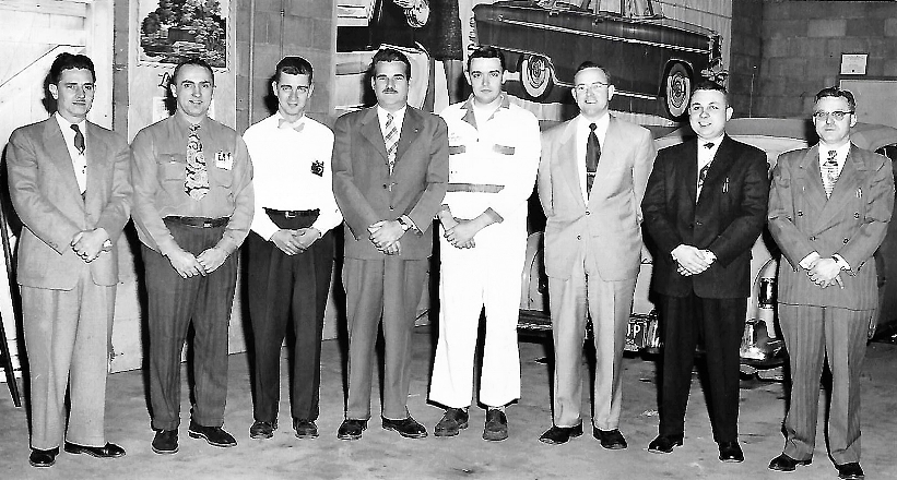 Everett J. Wilson,President; Addie Mosher, Parts Mgr.; Bob Haltey, Service Mgr.; Harry McDonald, Sales Mgr.; Dick Alspach Body Shop Mgr.; Mitch Konarski, Salesman; Dave Wirkner, Salesman; Elmer Vunderick, General Mgr.