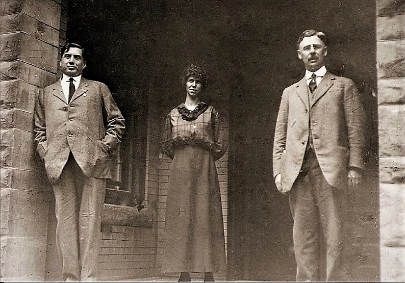 Pictured in doorway: William Benson Baldwin, Publisher, Unknown Employee, Louis F. Garver, Editor, (1915-1917)
