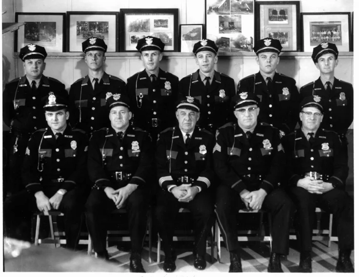 Medina City Police Department, Medina, OH – April 1966 Seated Left to Right: Sgt. Homer C. Davis, Jr., Lt. Clarence Klooz, Chief Homer C. Davis, Sr., Sgt. Sidney Bowman, and Det. Mel Shirey Standing Left to Right:Richard Leggett, James Auker, John Hoyt, Chester Stuchinski, James Dunkle, and Arnold Siegfried