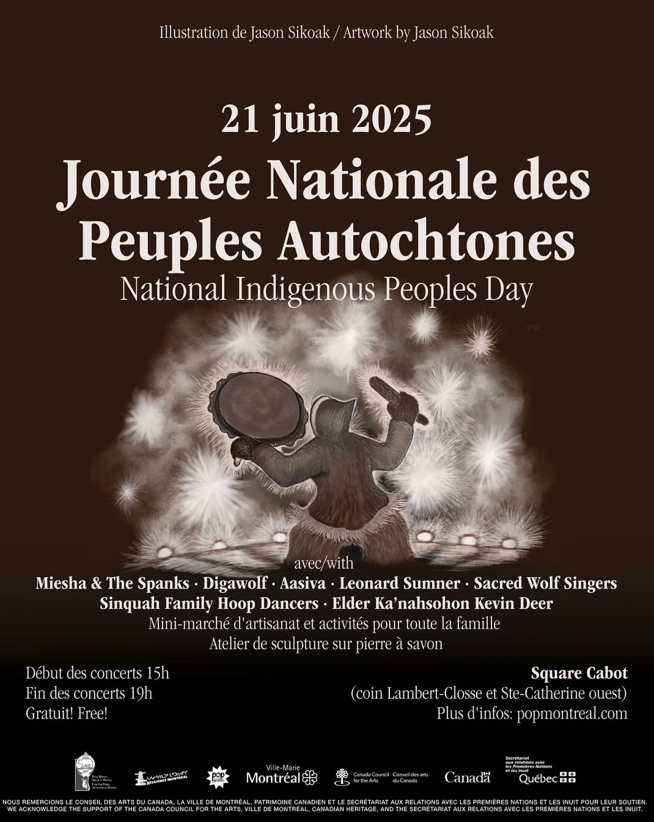 Join us for our National Indigenous Peoples Day concert in Cabot Square, co-hosted by Pop Montreal! Rejoignez-nous pour notre concert de la Journ&eacute;e nationale des peuples Autochtones au Cabot Square, co-organis&eacute; par Pop Montr&eacute;al !