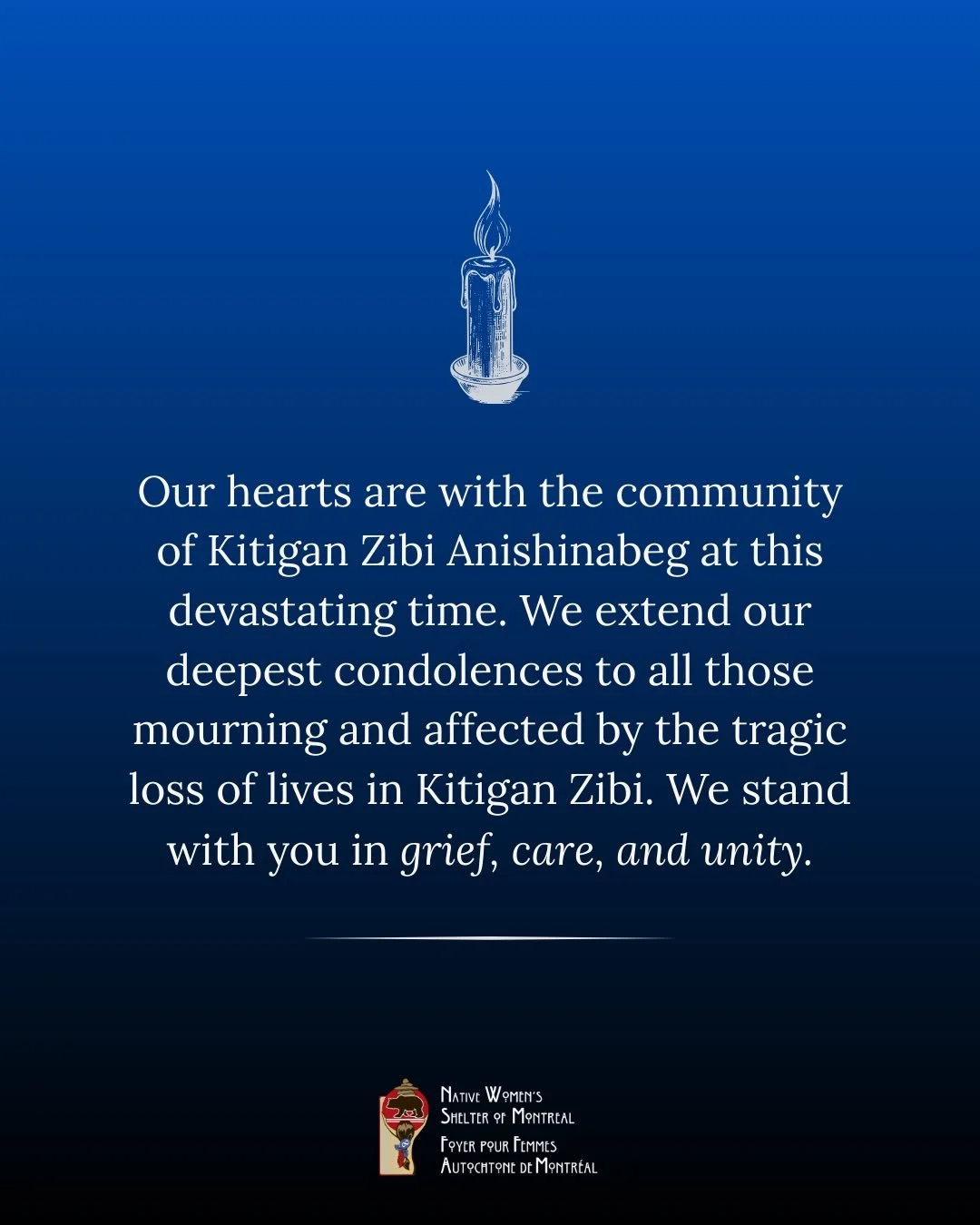 Keeping the community of Kitigan Zibi in our hearts today 💙 Aujourd&rsquo;hui, nous gardons Kitigan Zibi dans nos c&oelig;urs. 💙