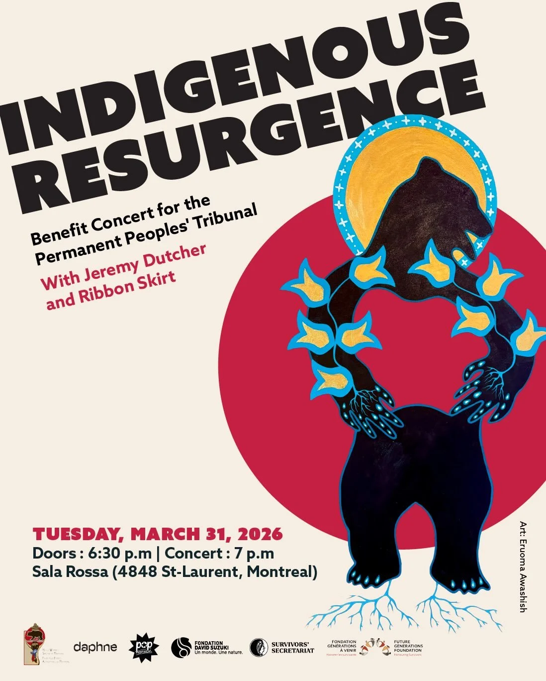 A benefit concert for the Permanent Peoples&rsquo; Tribunal will be held on March 31 at La Sala Rossa in Montreal. Survivors&rsquo; Secretariat encourages all that are able to purchase a ticket. All funds will be used to host the international tribun