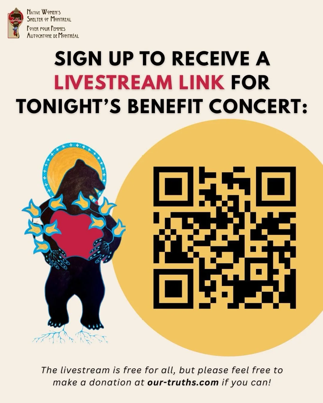 Today is the day of our benefit concert with Jeremy Dutcher x Ribbon Skirt!✨🪶

The event is sold-out, but you can still watch the concert via livestream, make a donation, or purchase an item in our online silent auction, featuring the beautiful art 