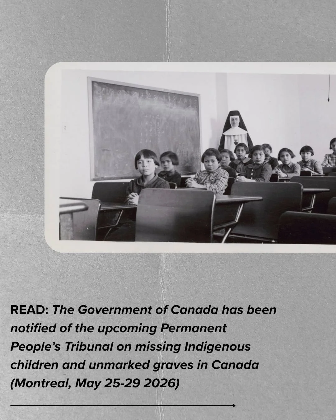 The Government of Canada has officially been notified - this is significant.👀

The Permanent Peoples&rsquo; Tribunal has issued formal notice to the State of Canada ahead of its upcoming session on missing Indigenous children and unmarked graves, ta