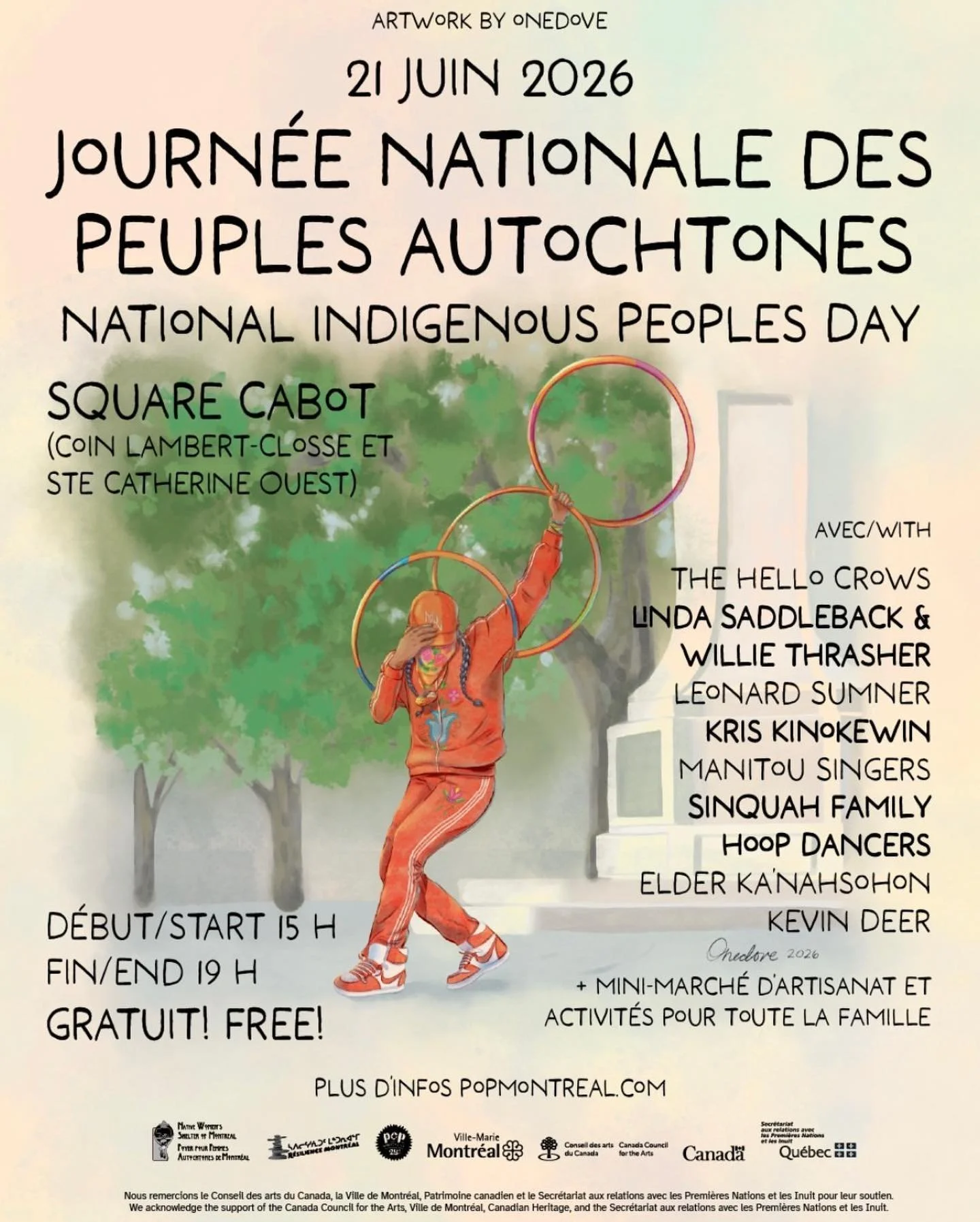 Join us at Square Cabot on June 21 to celebrate National Indigenous Peoples Day! ✨ IN CASE OF RAIN: the concert will be moved across the street to Centre Sanaaq (1200, rue de Sussex) 

Enjoy an afternoon of incredible live music and performances feat