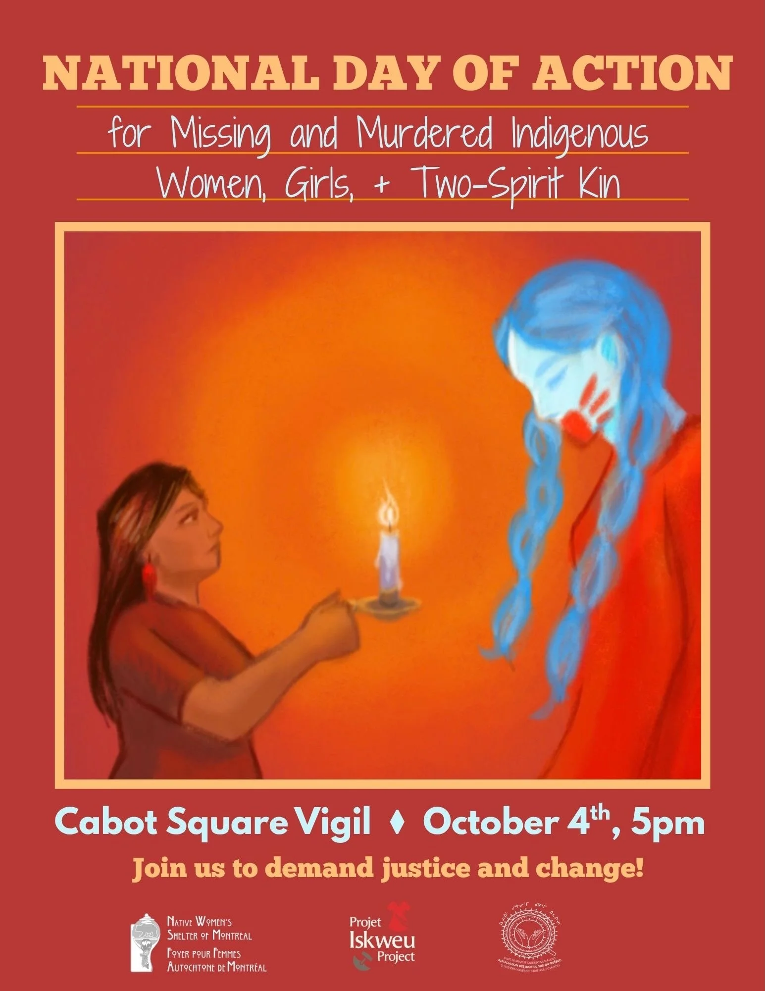 Join us at Cabot Square on October 4th to demand justice and change for missing and murdered Indigenous women, girls, and two-spirit kin🧡🪶

Hosted by @iskweu 
Poster artwork by Courtney Papigatuk.