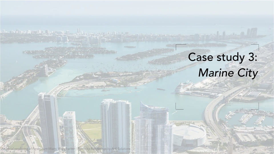 The third and final case study is our look at the city. Again, inspired by the Metabolists, like Kenzo Tenge’s plan for Tokyo Bay, we’re currently looking at a design proposal to urbanize Biscayne Bay.