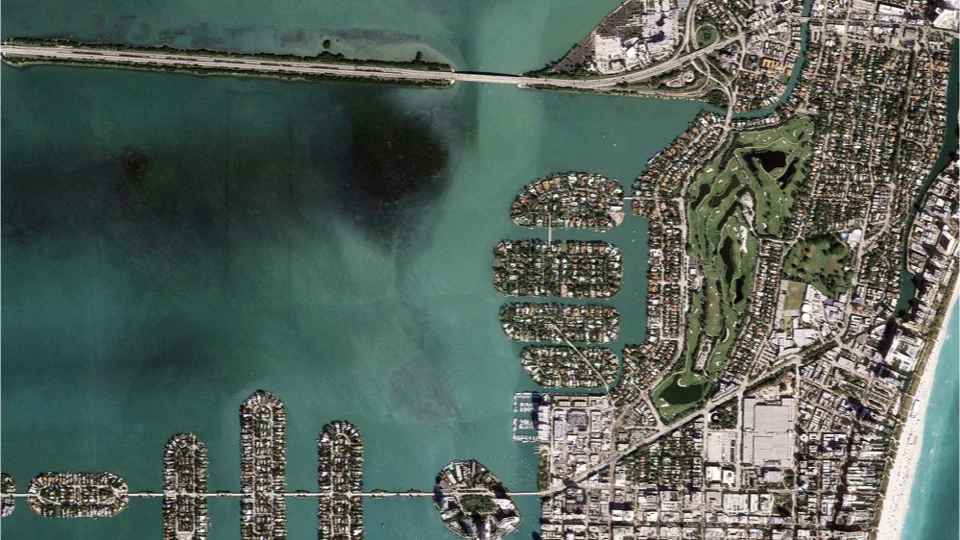 In this image you can see a faint rectangle formed by black dots in the bay. These are the piles that were put in place in the mid-1920’s, but then later abandoned because of the impacts of the great depression of the early 20th century. What’s interesting here are these dark green spots on either side of it. These are actually sea grasses in the bay. They thrive in this location because the piers prevent boat traffic from traversing this area and this of course, is one of the largest threats to sea grasses in the bay. Manatee’s also take refuge within the perimeter of these pilings.