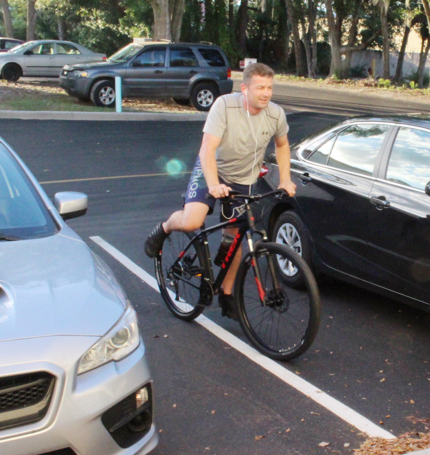 Matt O biking to the gym. 