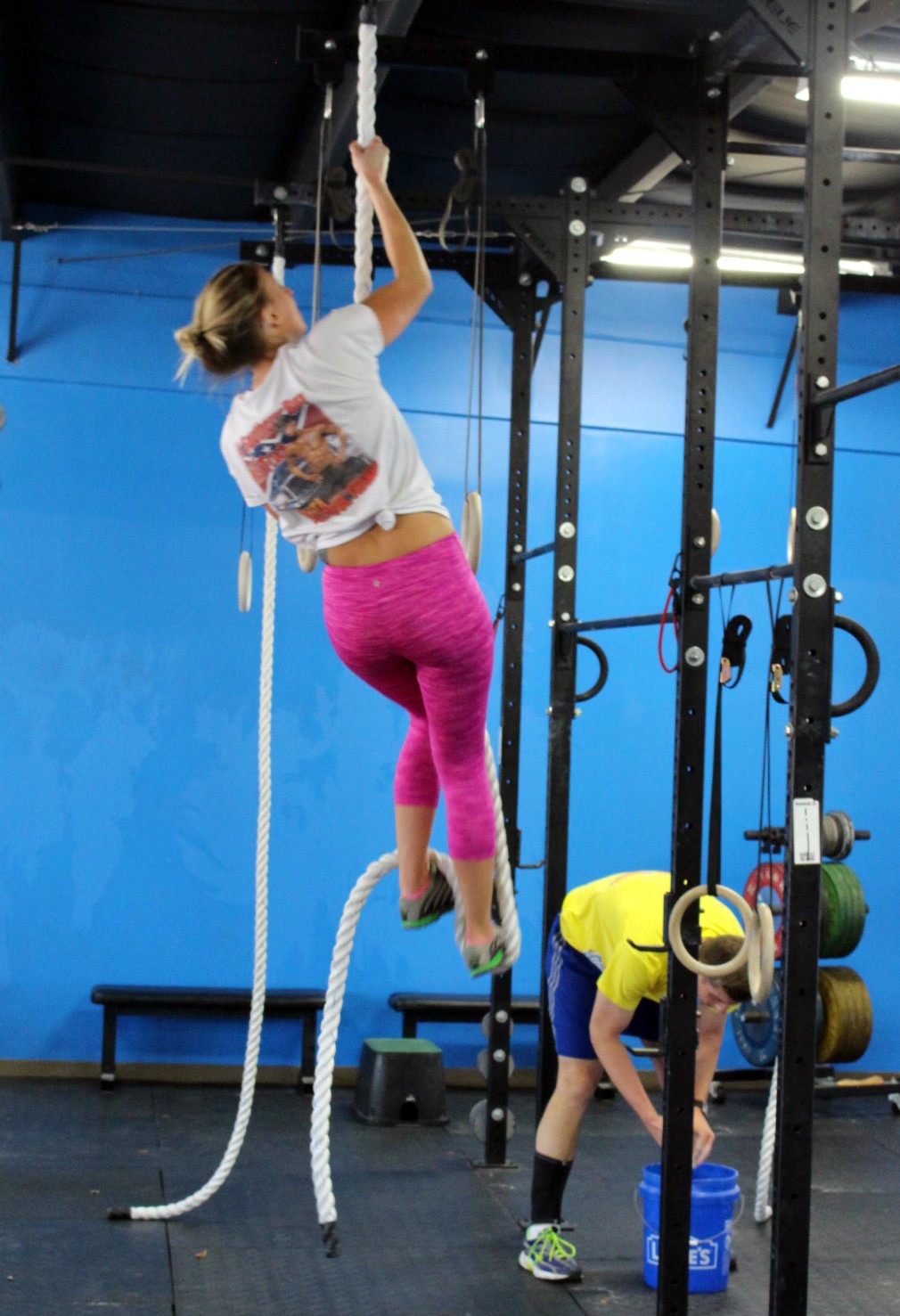 Leah climbing the rope