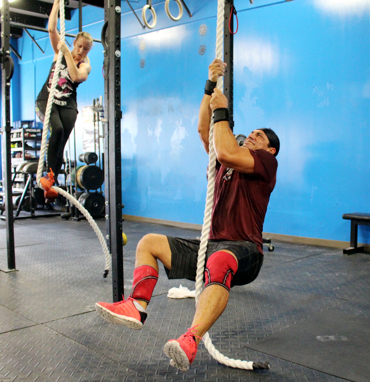 Devon & Ismael climbing ropes (legless from seated position for Ismael)