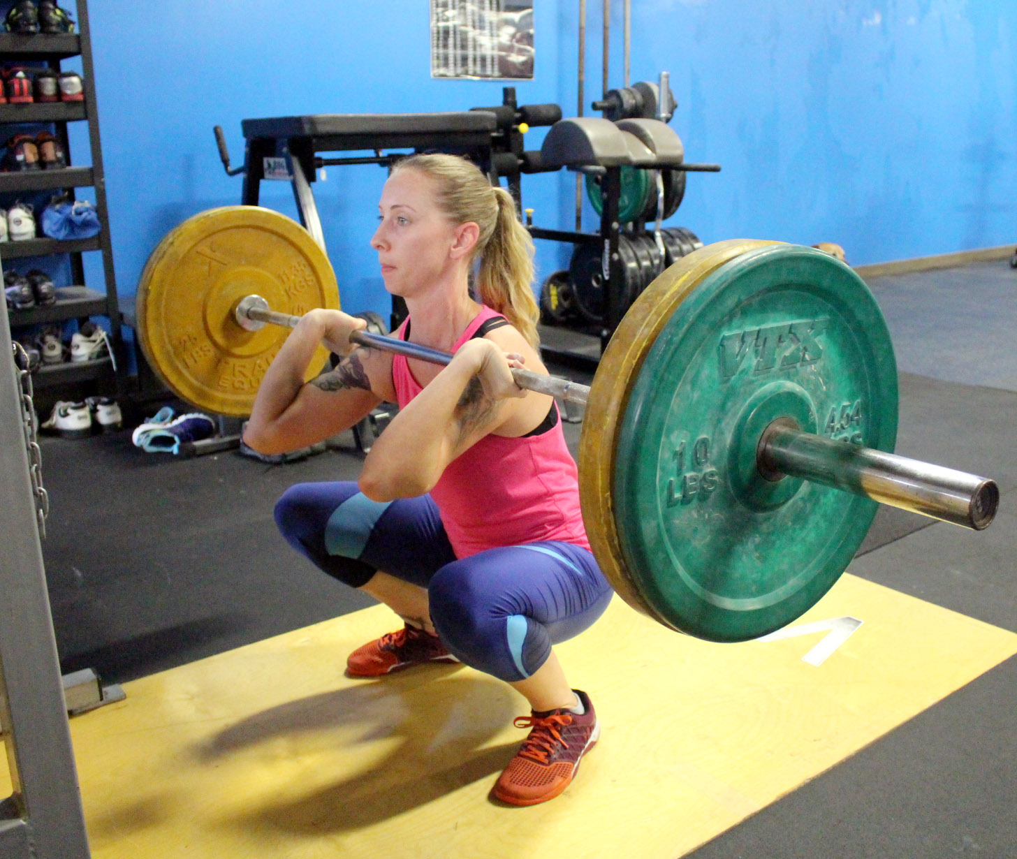 Devon at the bottom of a Front Squat