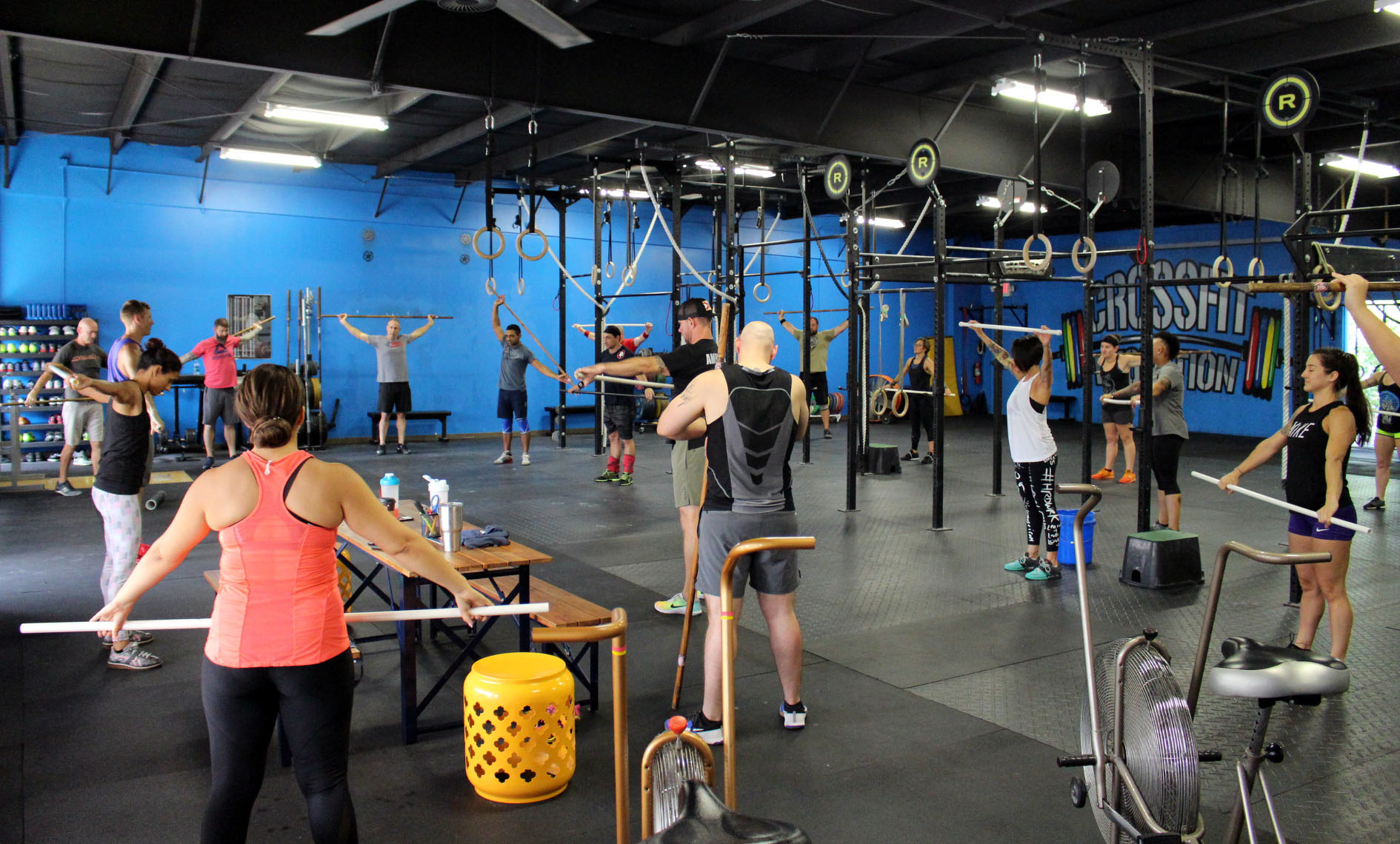 Busy 9:30 am class warming up the Snatch