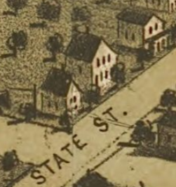 D etail of the Damon-Ash Home from a n Aerial View Map of Adrian, Michigan, drawn and published by A. Ruger, 1866.