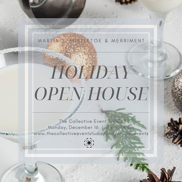 Martinis, Mistletoe and Merriment✨🎉🍸 Don&rsquo;t forget to stop by The Studio between 6 pm and 9 pm to toast what was a wonderful 2019 wedding season and the upcoming New Year. ✨🥂🎉🎄 Mix and mingle and enjoy an evening of Holiday Cheer with your 