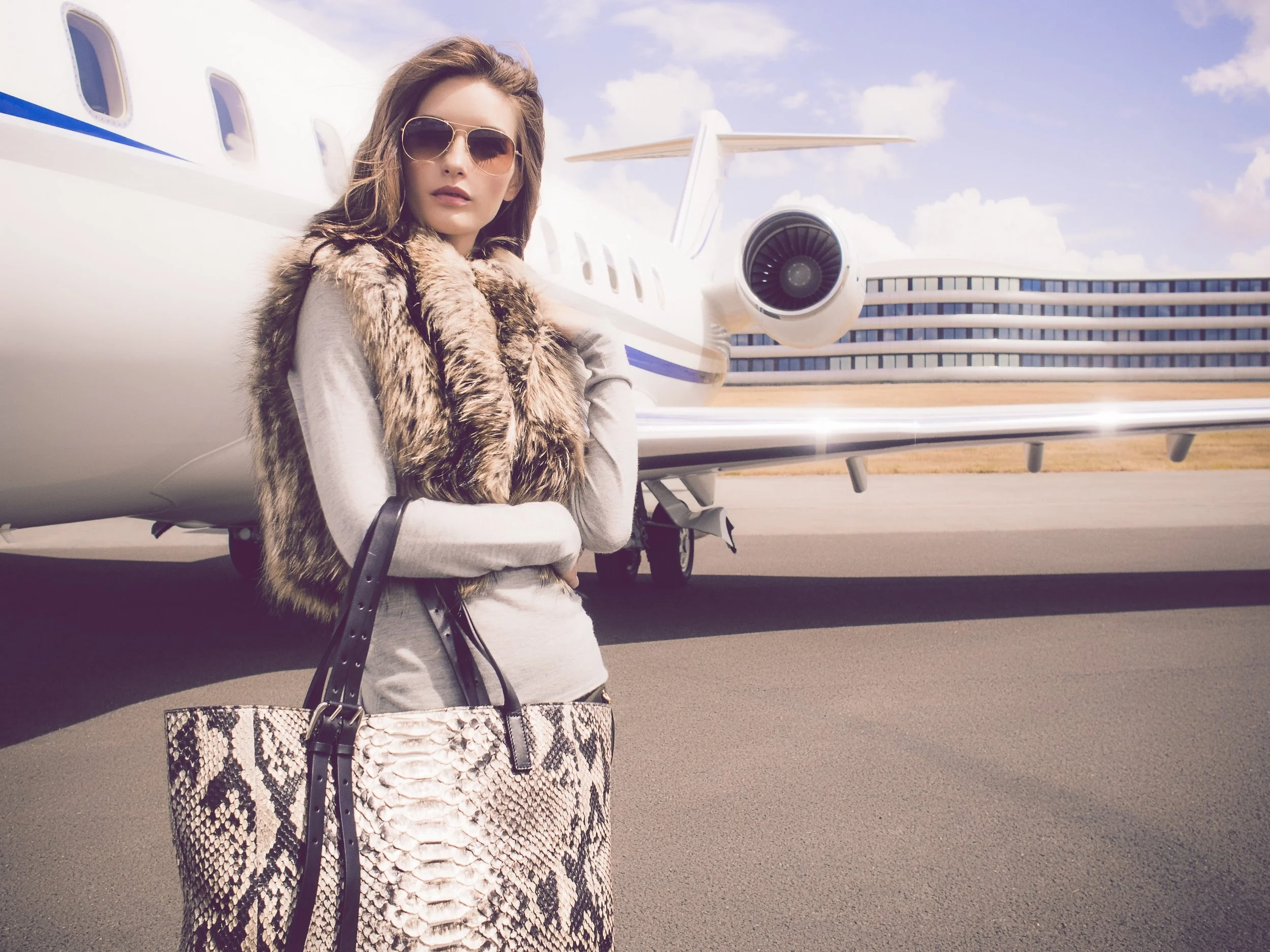 Private Jet fashion Campaign for Aviator Hotel and Amanda Wakeley