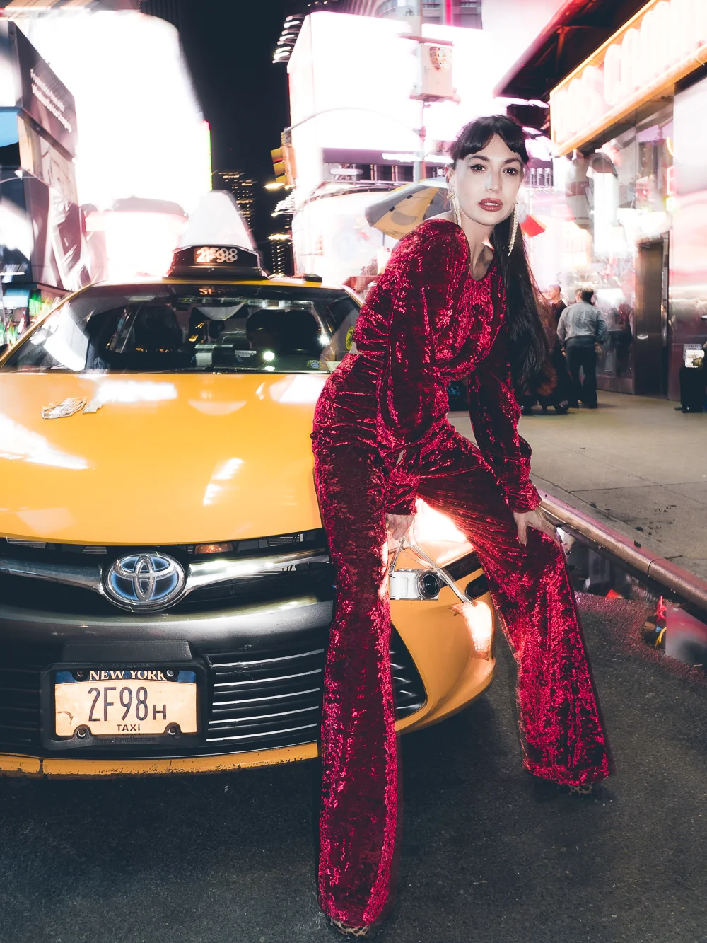 Zara Martin Times Square New York City Yellow Taxi Night Time Flash Photography Olympus PEN E-PL9