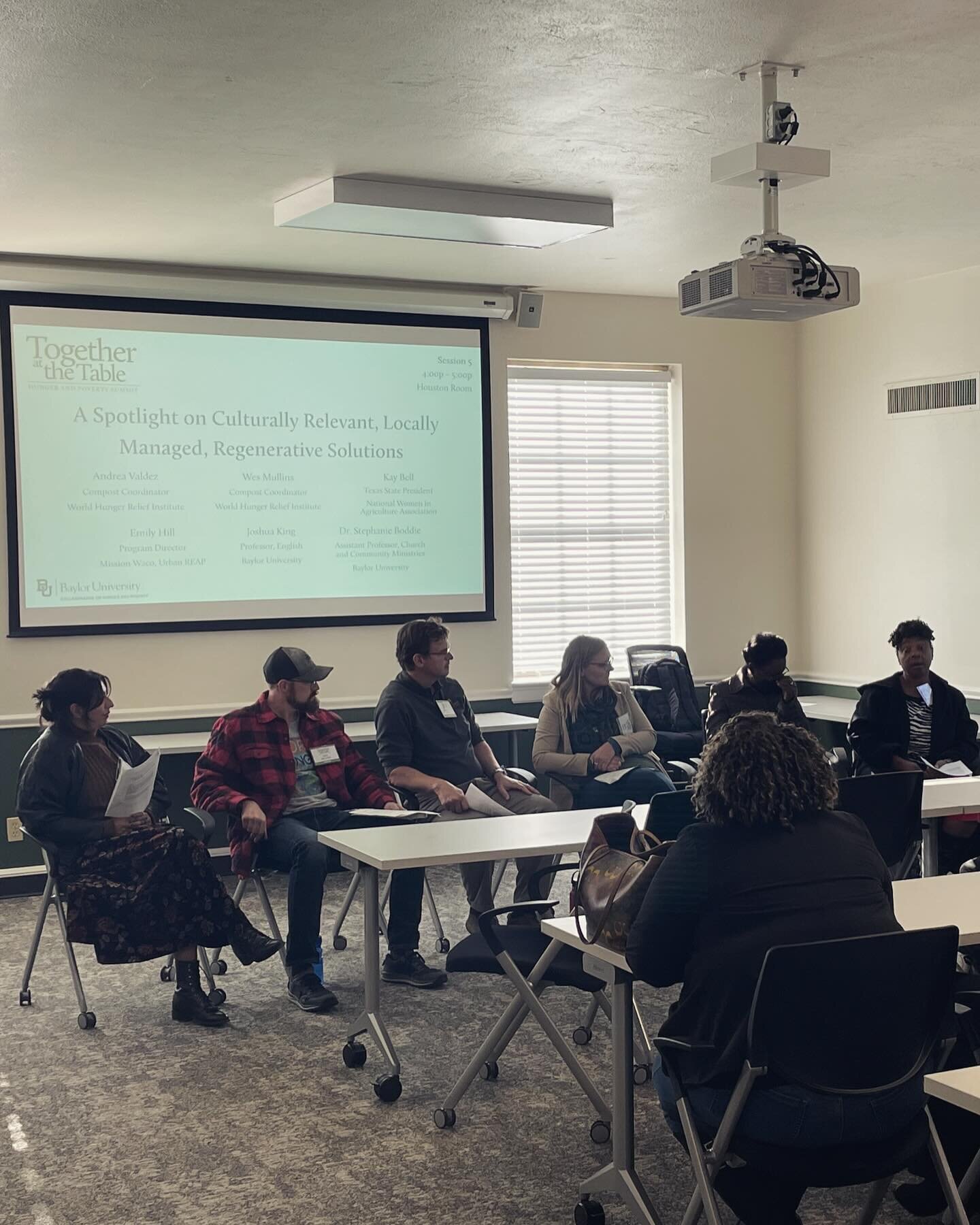 Our Compost Coordinators, Andrea and Wes share @baylorcohp 2023 Together at The Table Hunger Summit with the SCRAP Collective Team on building culturally relevant, locally managed, regenerative solutions where everyone in the community has a voice an