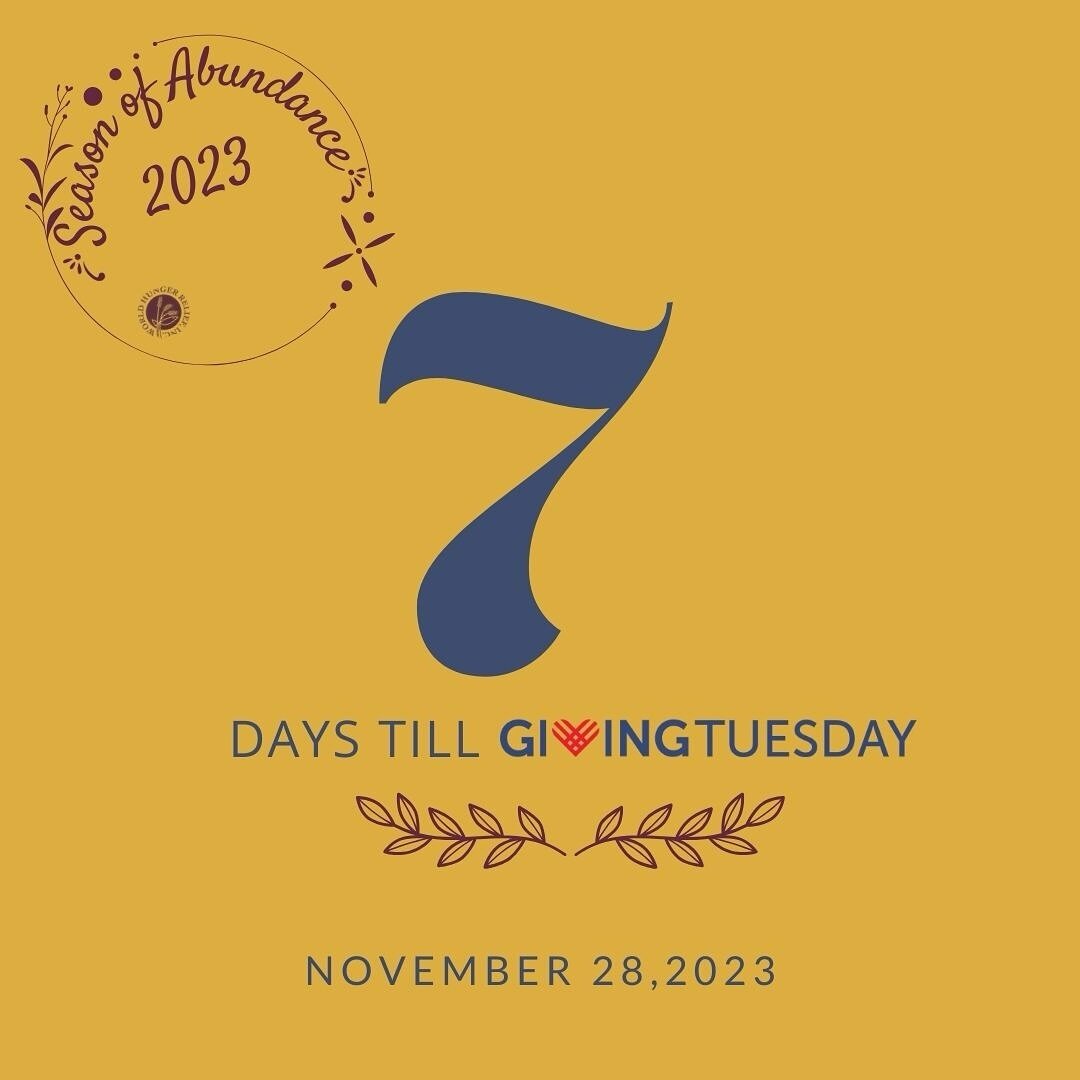 One week till Giving Tuesday! By giving to World Hunger Relief Institute, you are helping to support our mission of alleviating hunger through sustainable agriculture, education and research! Please consider us on Giving Tuesday! #givingtuesday #givi