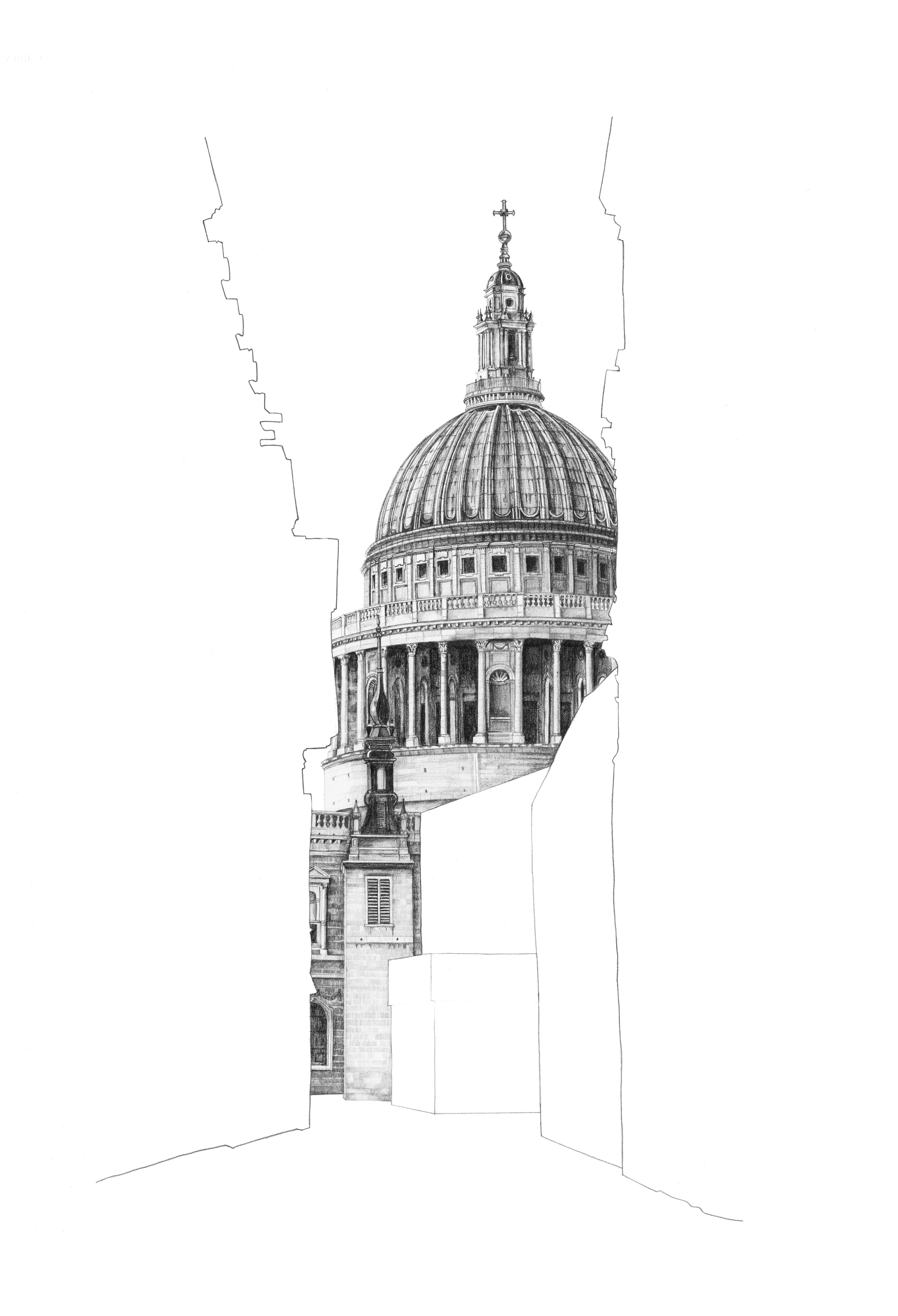 St Paul's Cathedral from the city architectural print