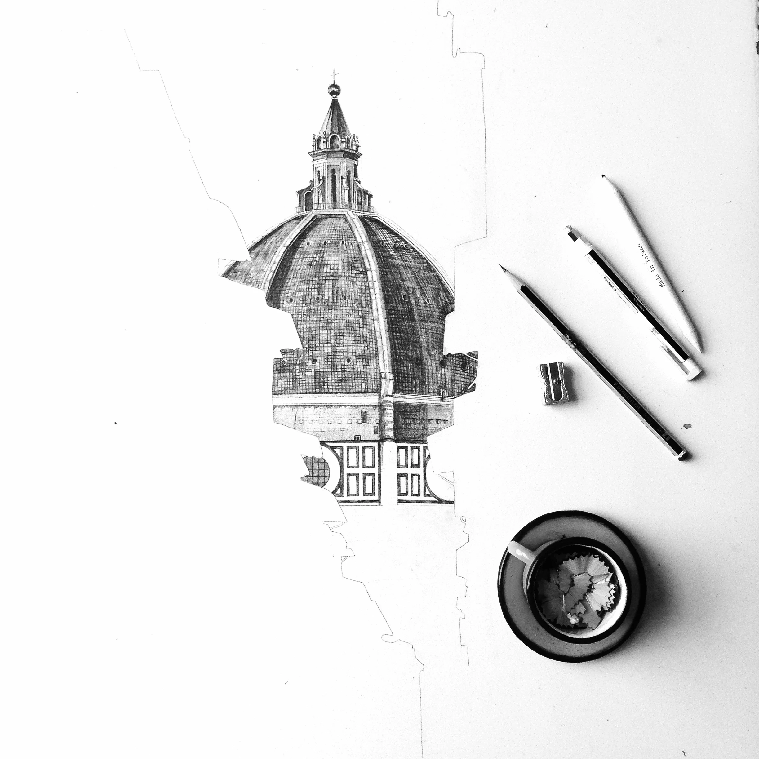 Florence cathedral dome drawing with pencils