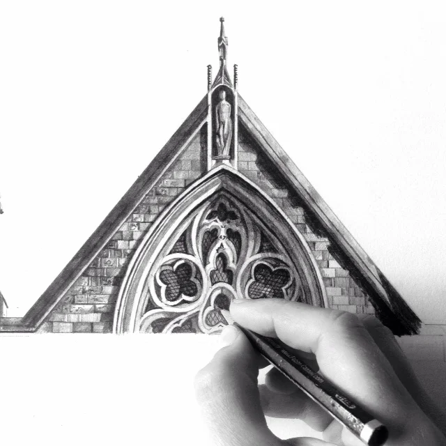 Exeter Cathedral close up of drawing