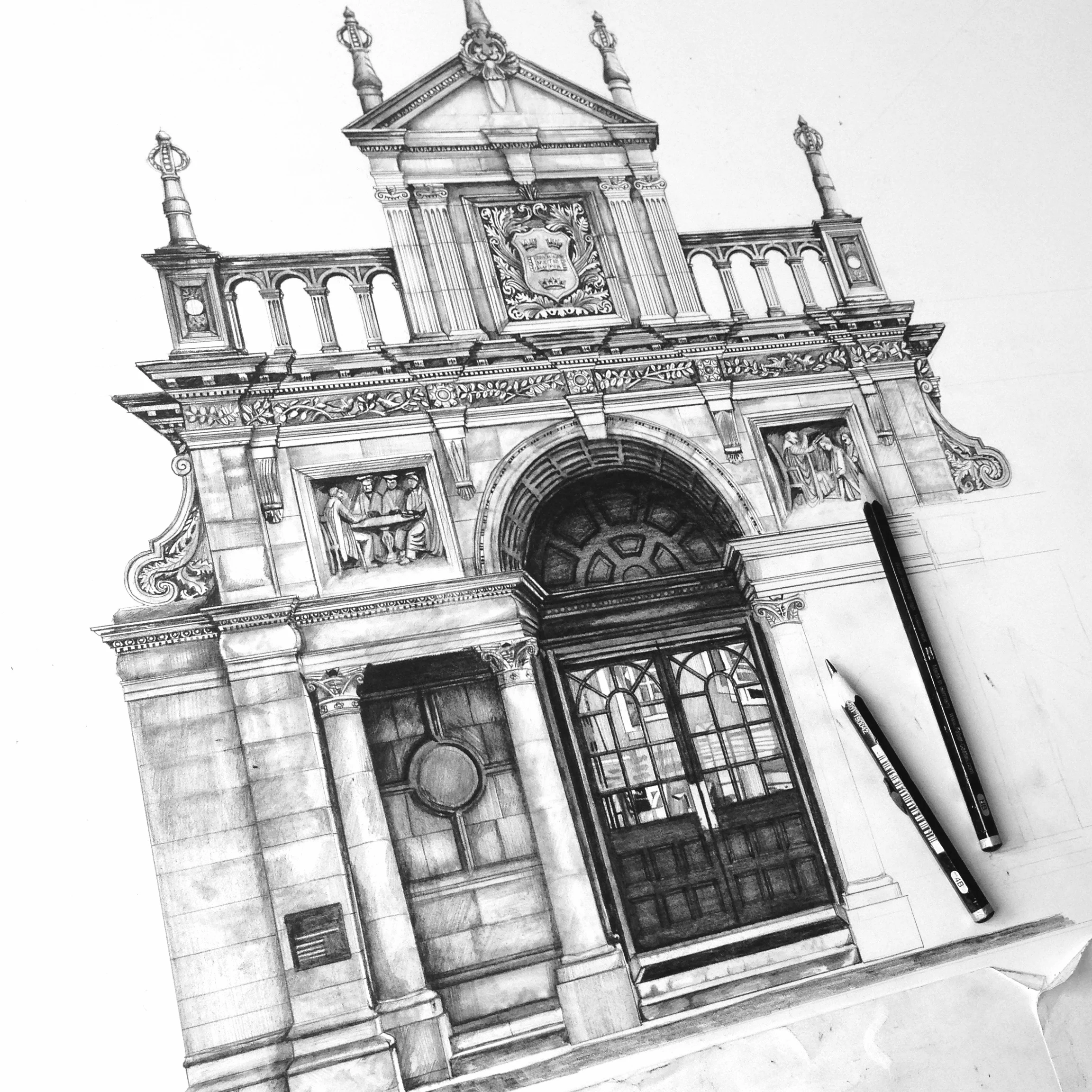 Oxford Exam Halls architectural pencil drawing