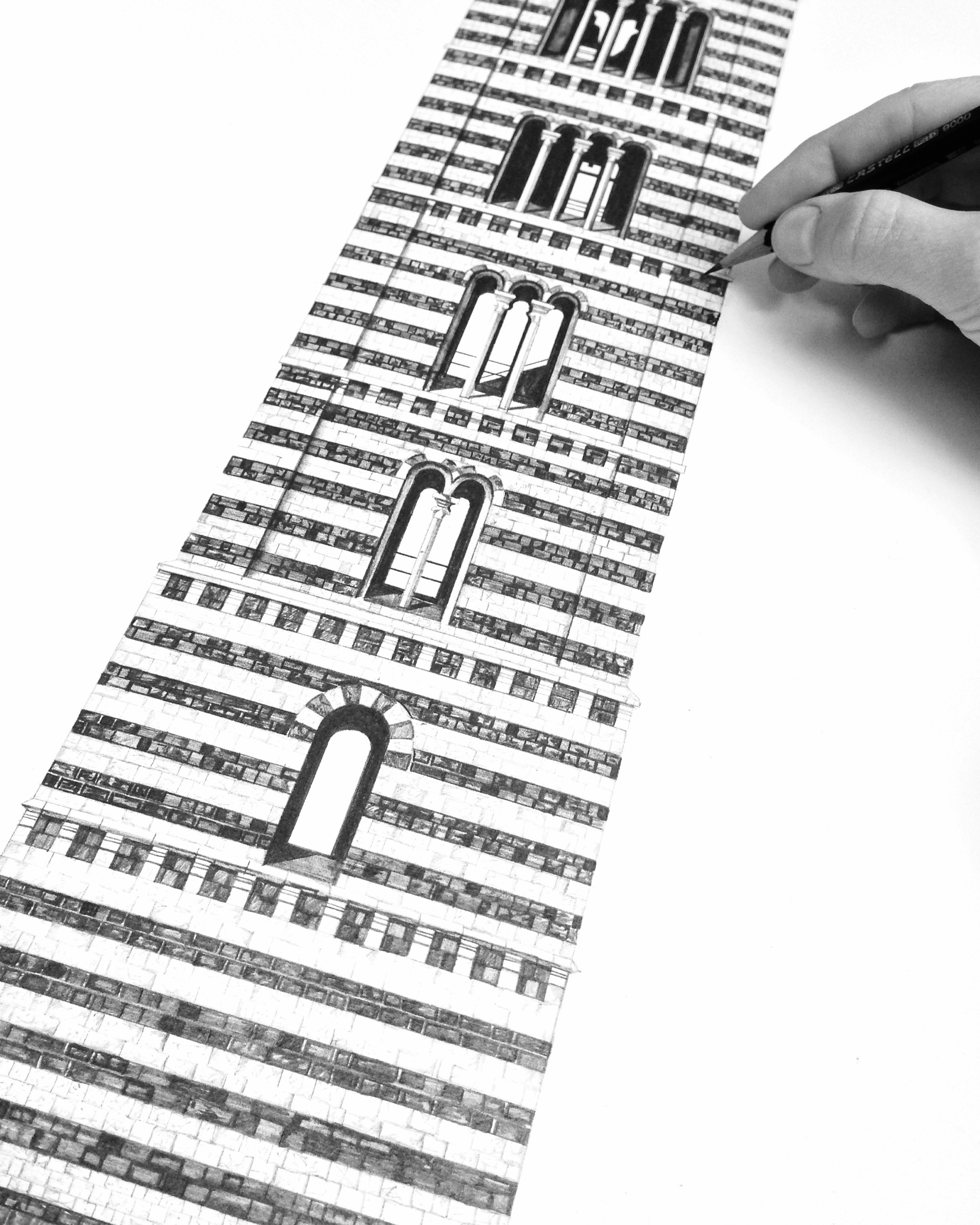 Siena Campanile drawing close up