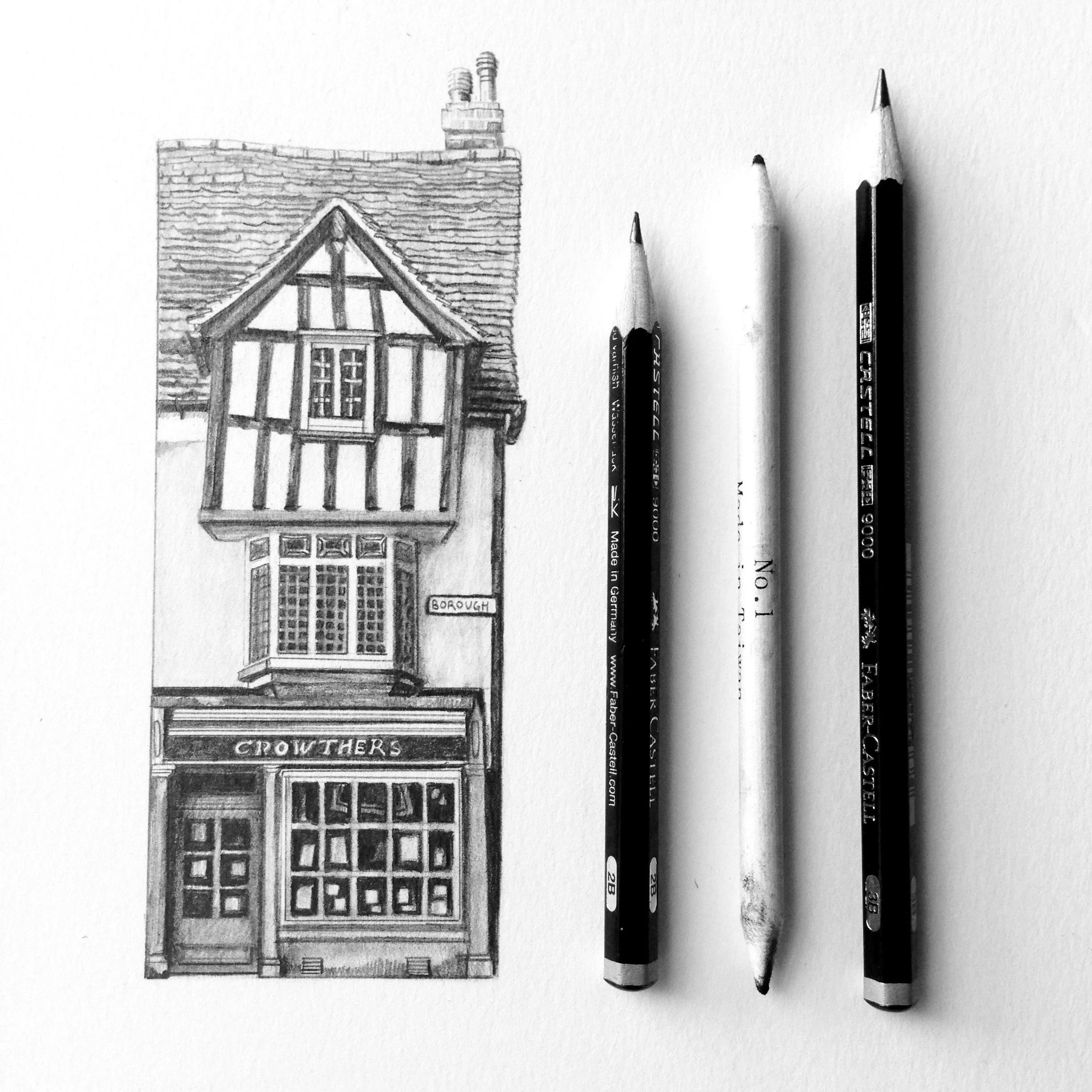 Canterbury architectural drawing with pencils