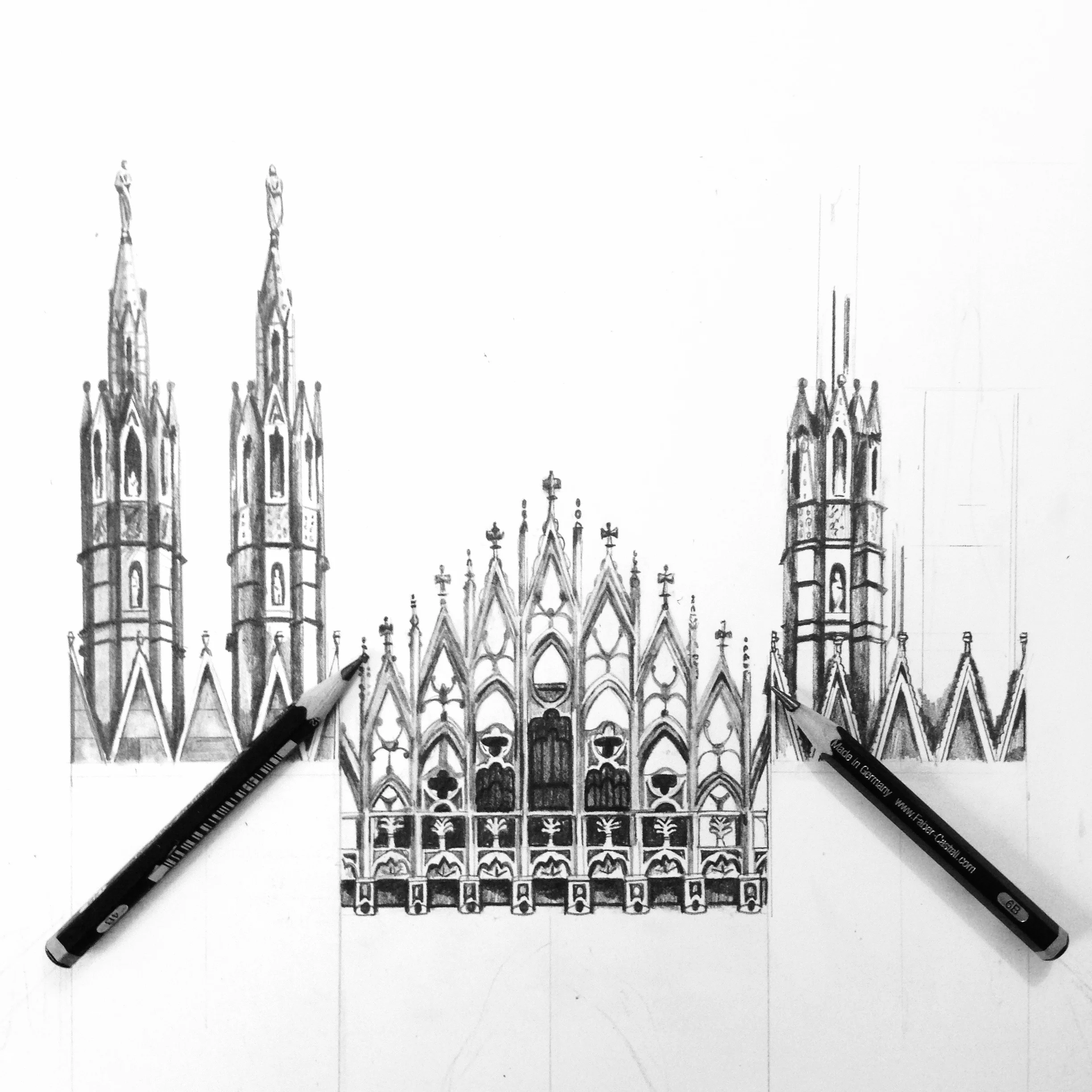 Milan Duomo architectural pencil drawing