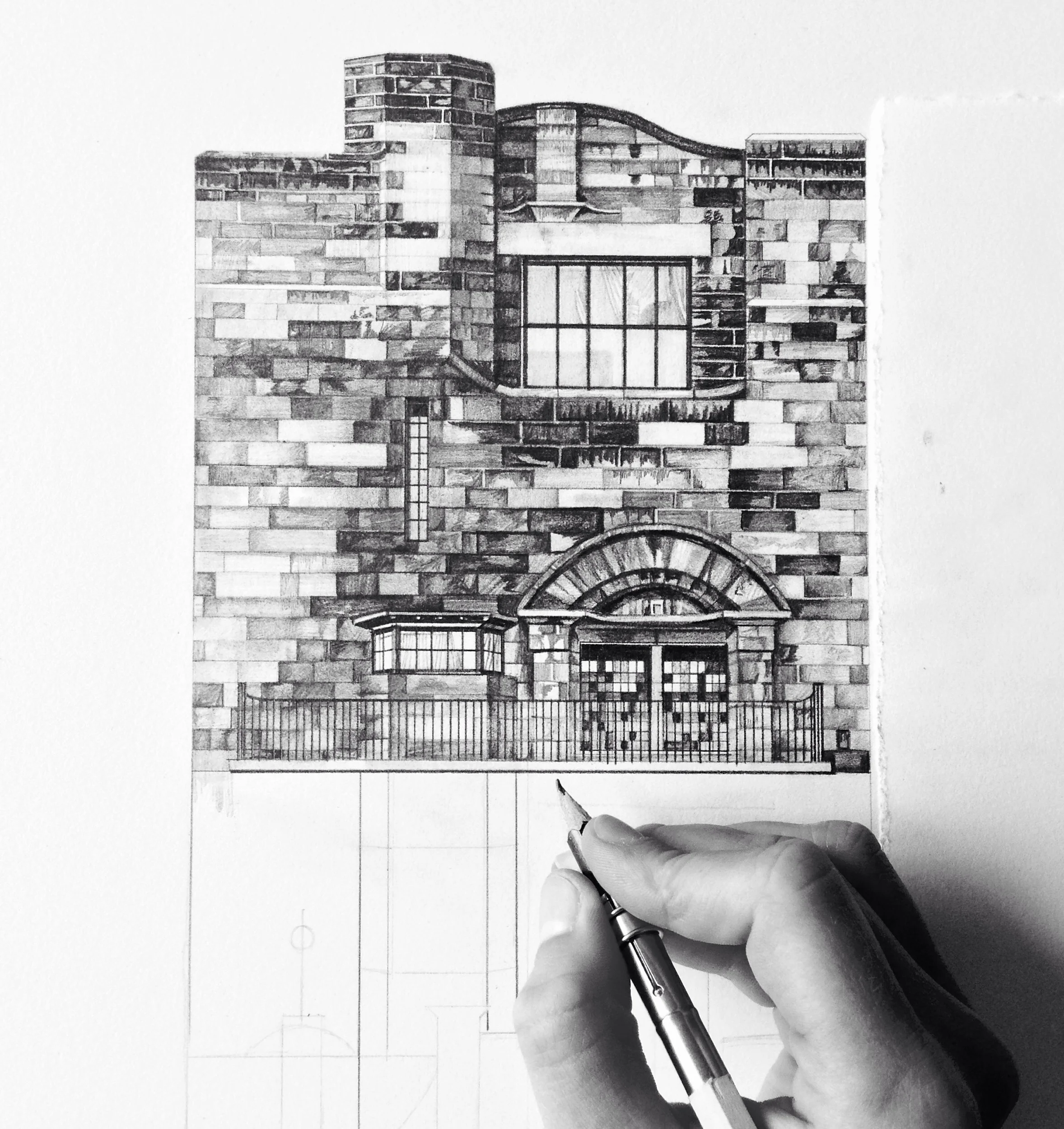 Glasgow School of Art architectural pencil drawing