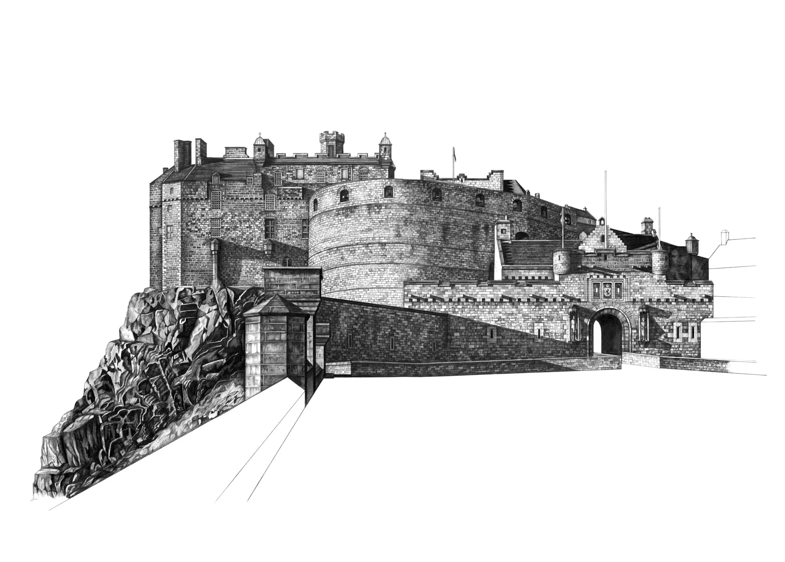 Edinburgh Castle full architectural drawing
