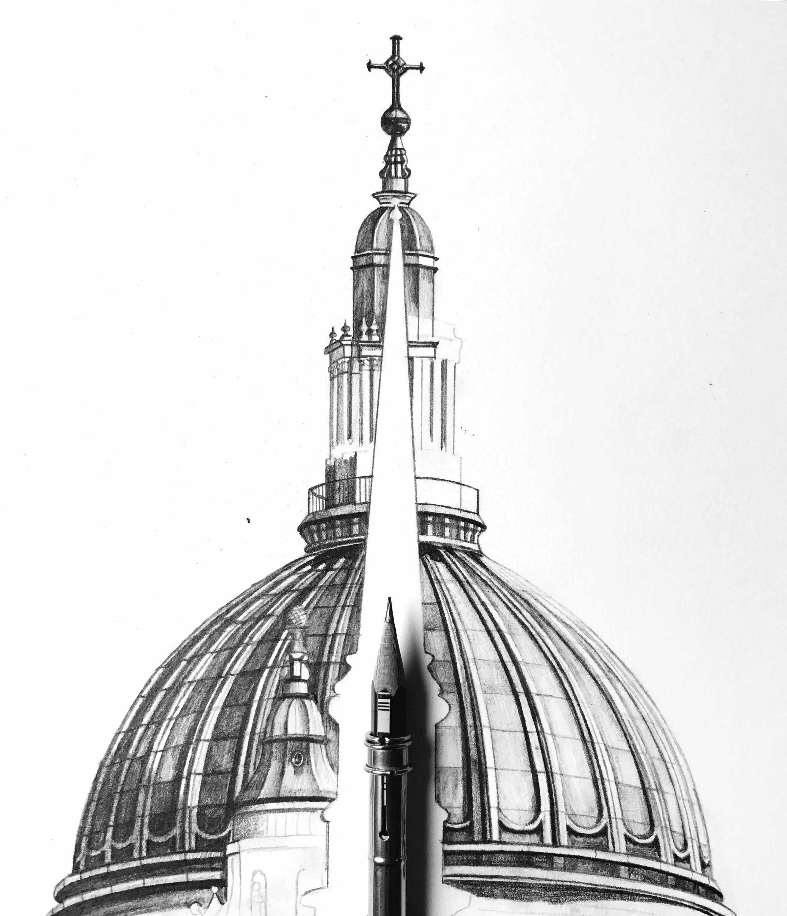 St Paul's Cathedral architectural print close up