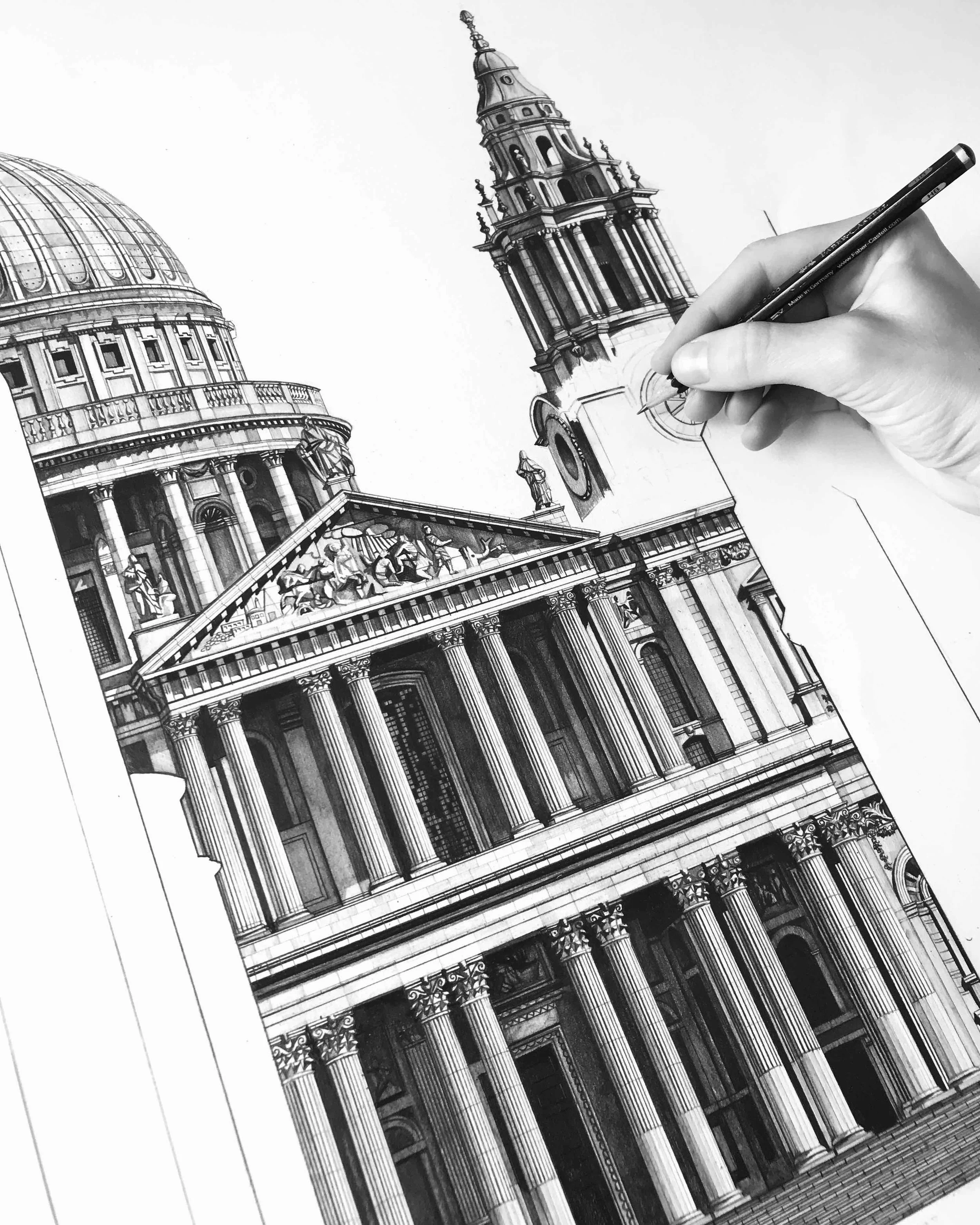 Close up St Paul's Cathedral facade