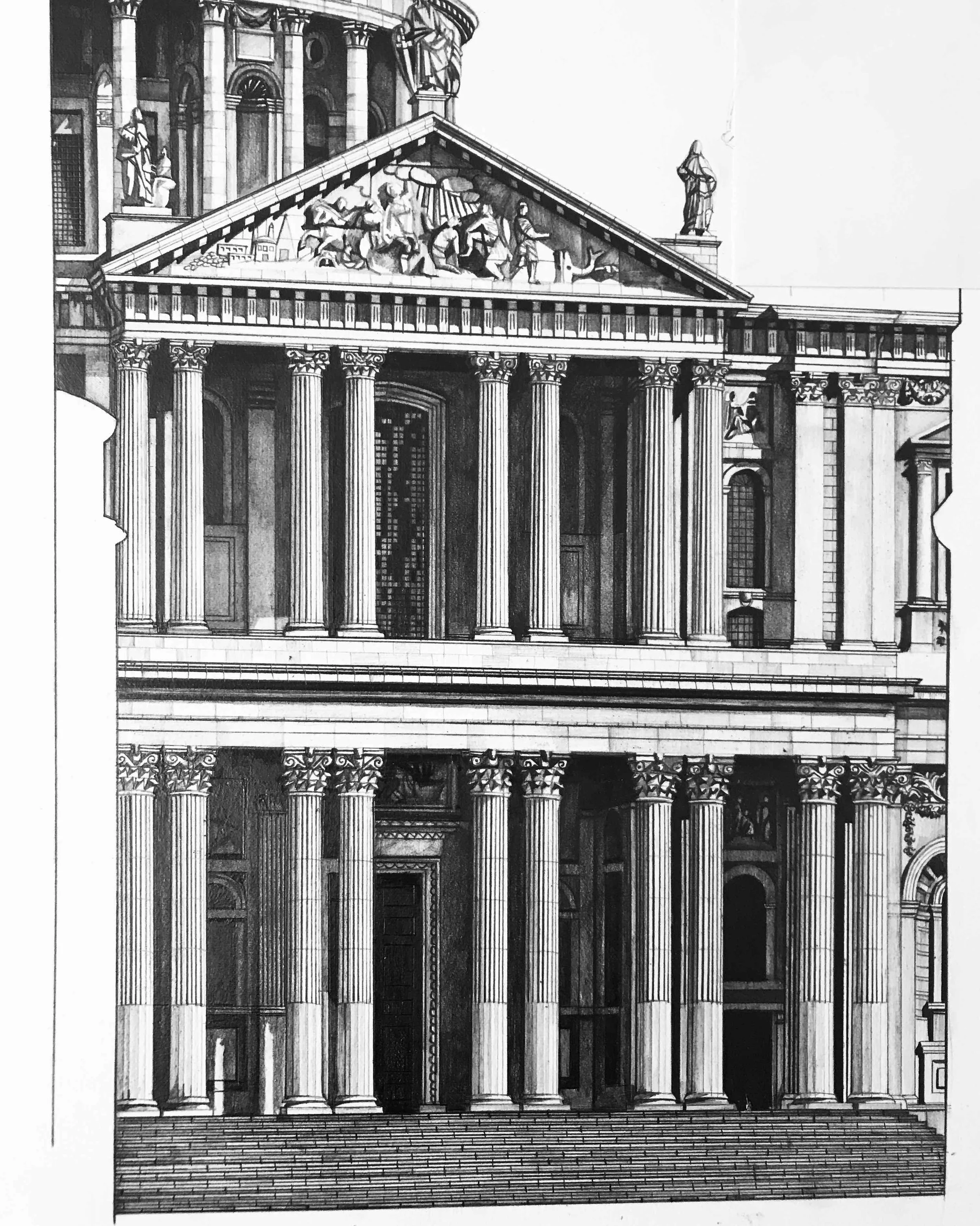 Close up St Paul's Cathedral architectural print