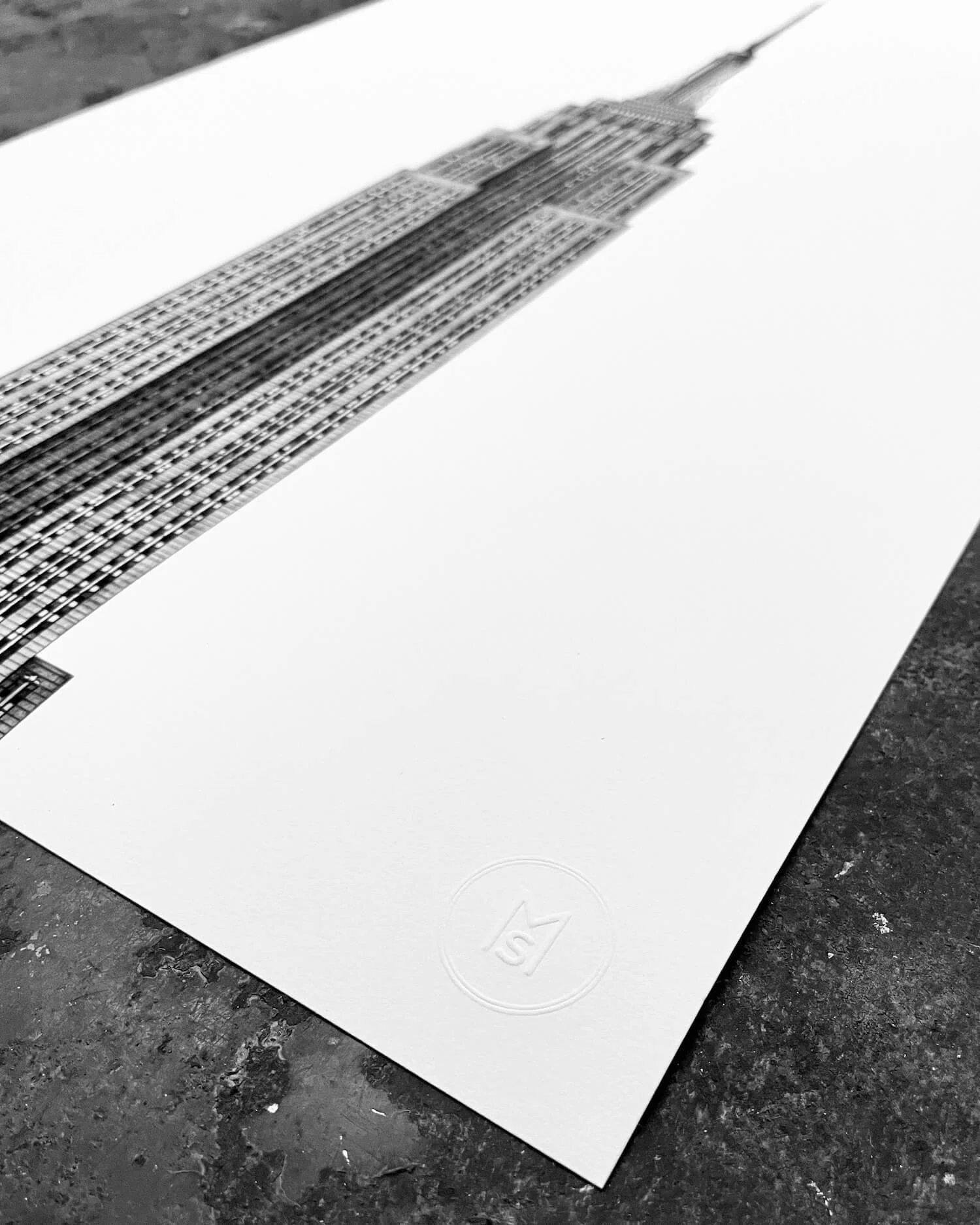Embossed logo on Empire State Building Print