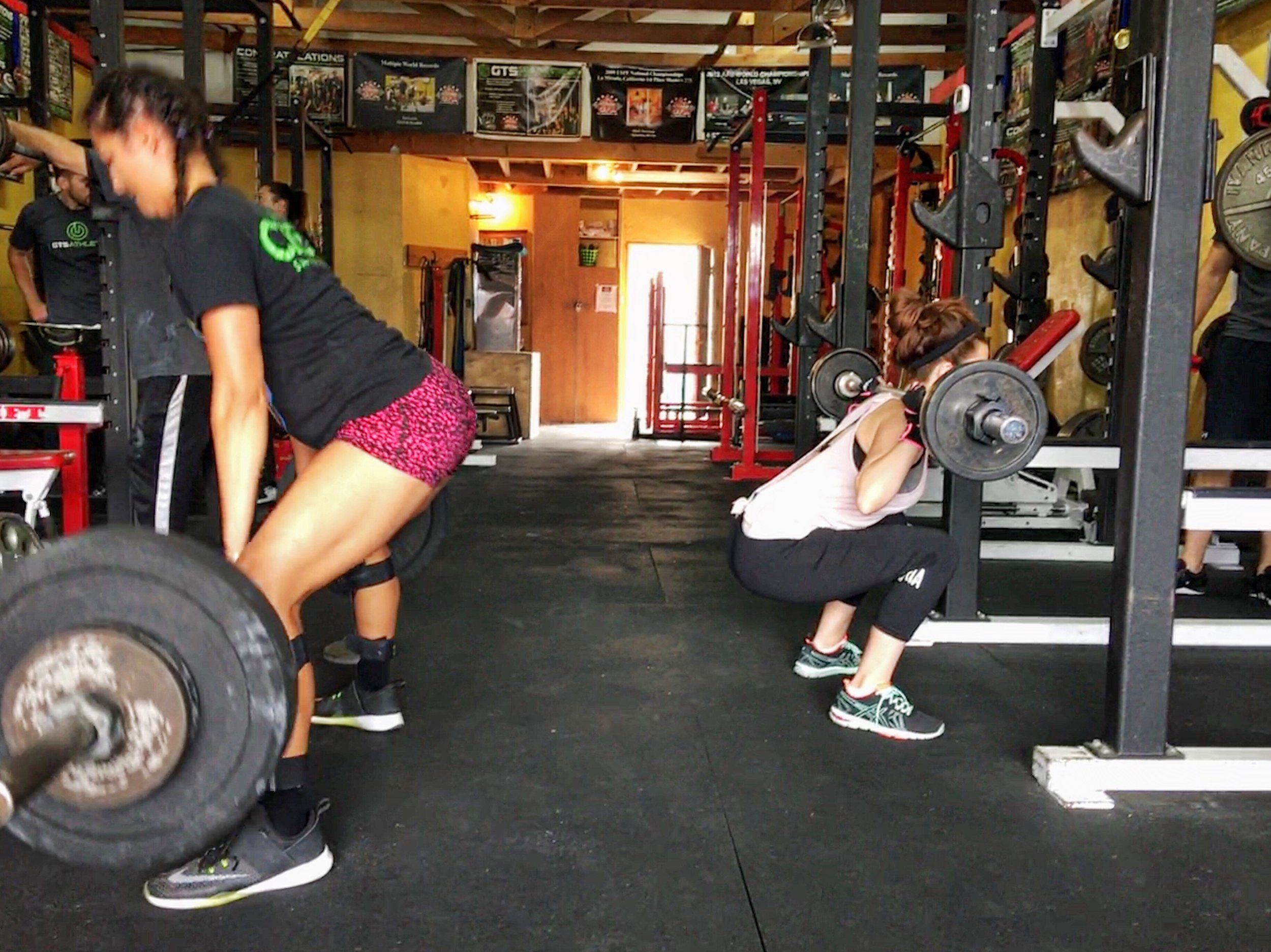 women deadlift and squatting barbell gym - el segundo game time strength los angeles personal training group training team strength coach.JPG