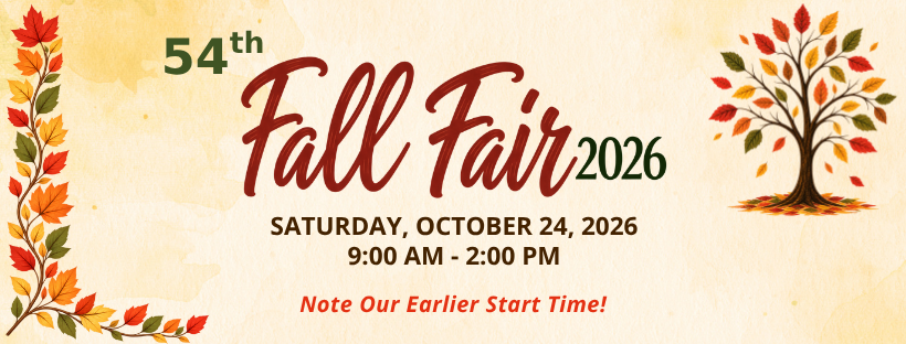 54th Fall Fair 2026, Saturday October 24, 2026 from 9:00am to 2:00pm