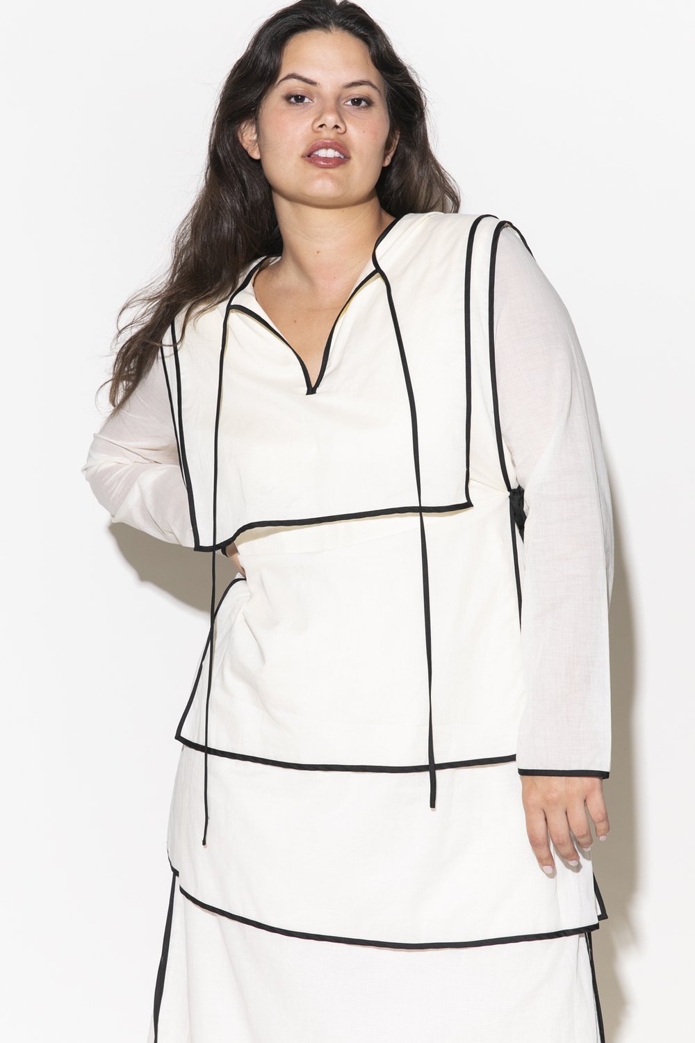 TORY BURCH White & Black Bib Dress (Sz. 12) — MOSS Designer Consignment