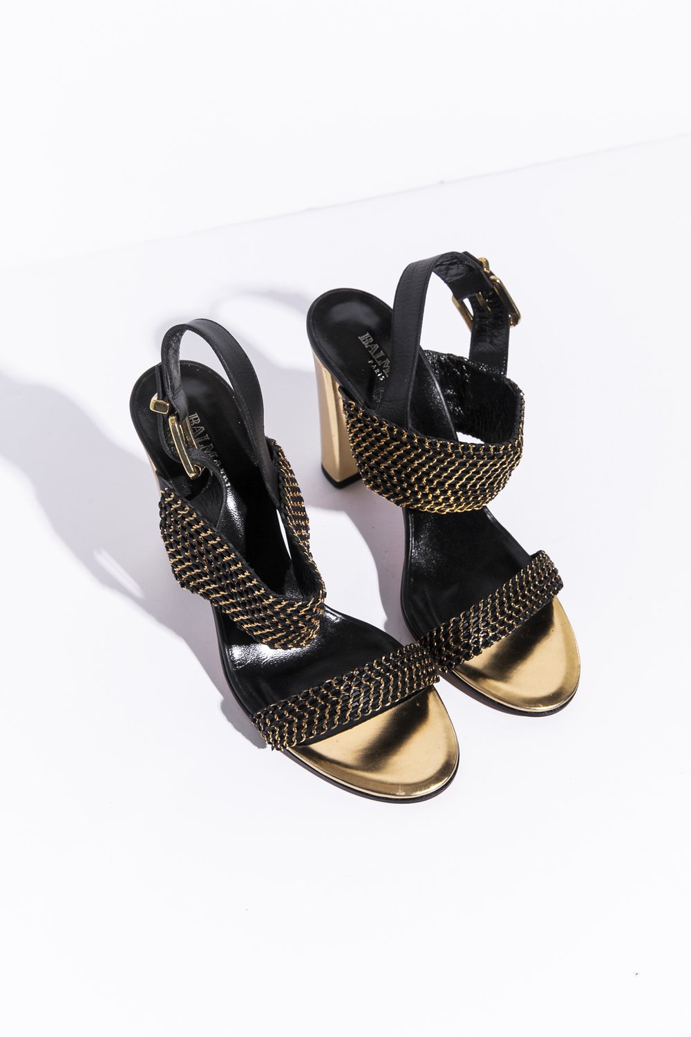 Black & Gold Heeled Sandals (Sz. 39) — MOSS Designer Consignment