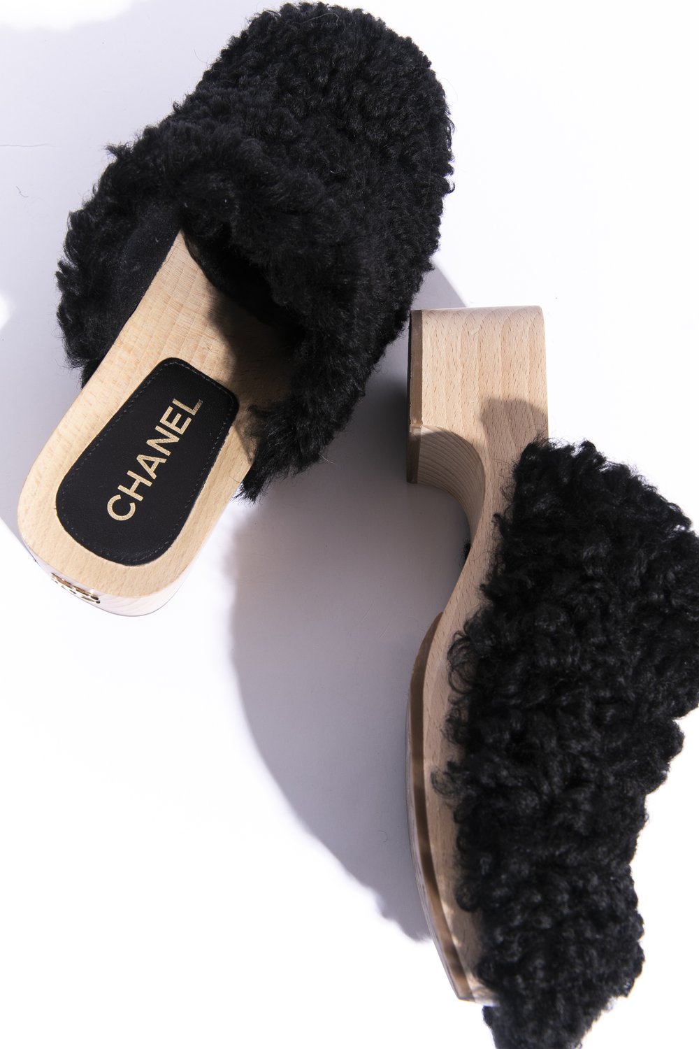 CHANEL Black Furry Clogs (Sz. — MOSS Designer