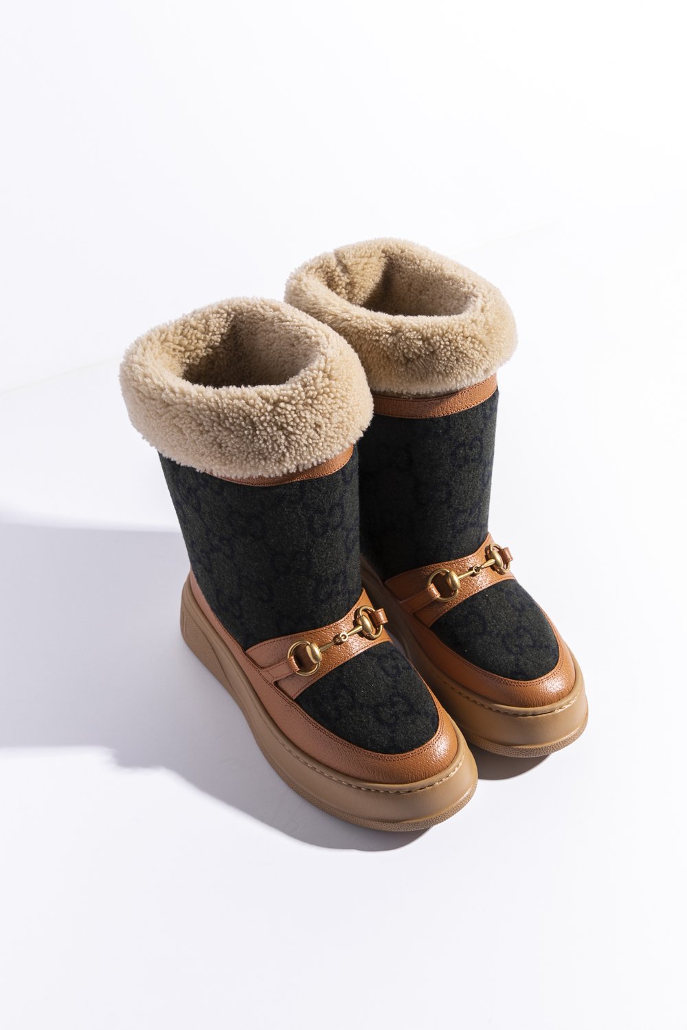 GUCCI Green & Tan Sherpa Snow Boots (Sz. 38.5) — MOSS Designer Consignment