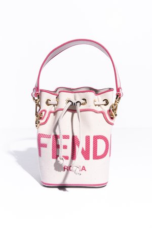 Fendi Mon Tresor Mini Ff Canvas & Leather Bucket Bag in White